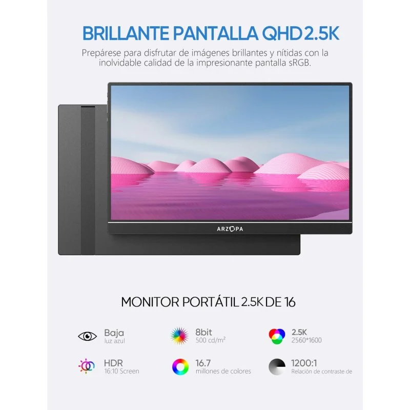 Detalle 2 de Arzopa Z1RC monitor 16" QHD 2,5K FreeSync