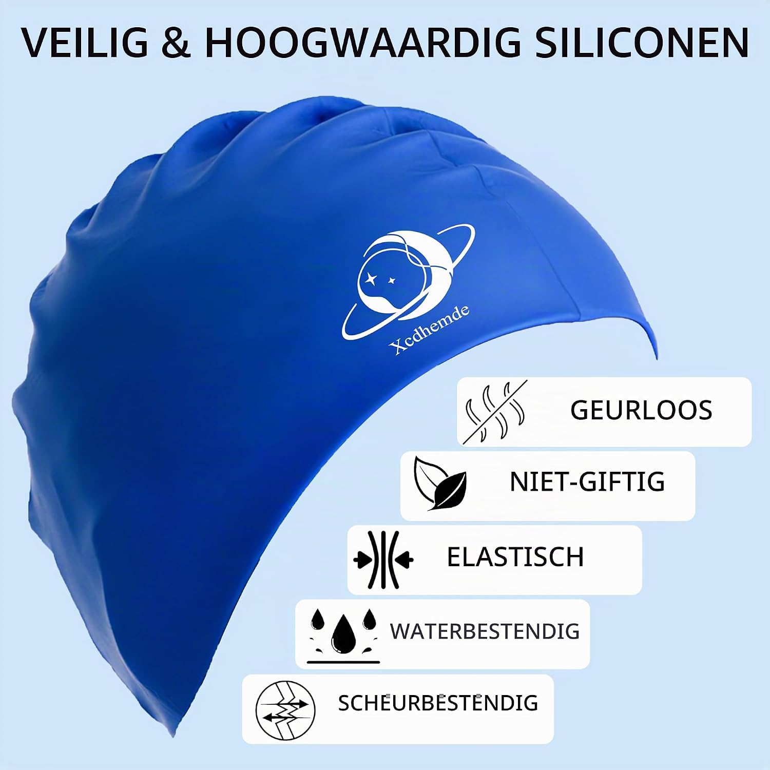 Detalle de Xcdhemde® zwemmuts voor kinderen van siliconen, blauw, one size