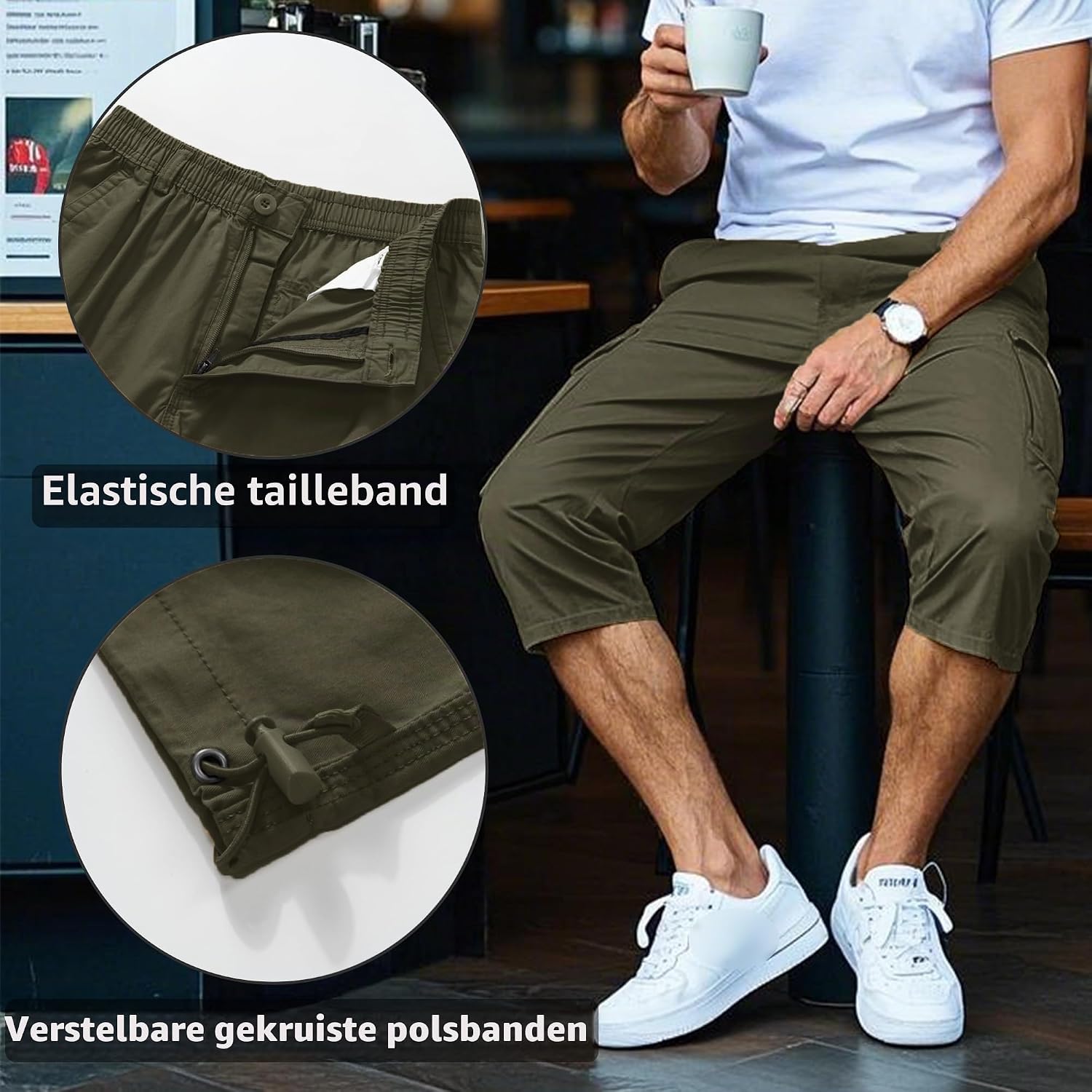 Detalle 2 de KEFITEVD KEF1219-11 3/4-cargobroek voor heren van katoen met elastische taille