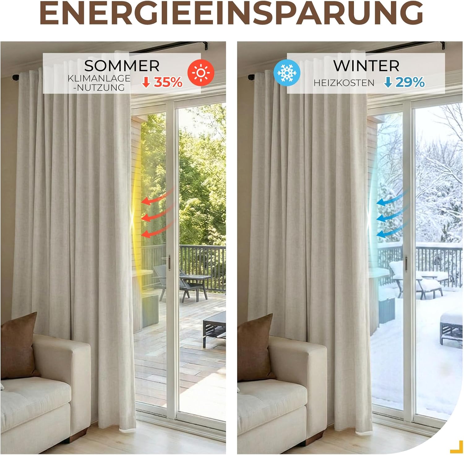 Detalle 2 de INOVADAY 100% Verdunklungsvorhänge (2er-Set) 245 cm – Thermo-Blickschutz in Hellbeige