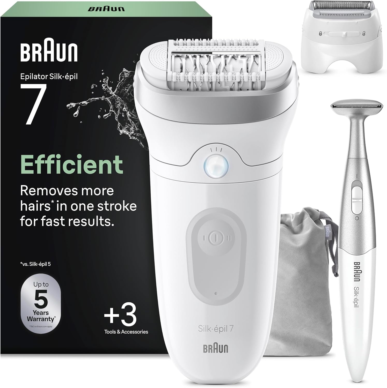 Braun Silk·épil 7 (7-241) Epilierer Damen – Breiter Kopf, Nass & Trocken, inkl. Rasieraufsatz, Trimmeraufsatz und Bikini-Trimmer