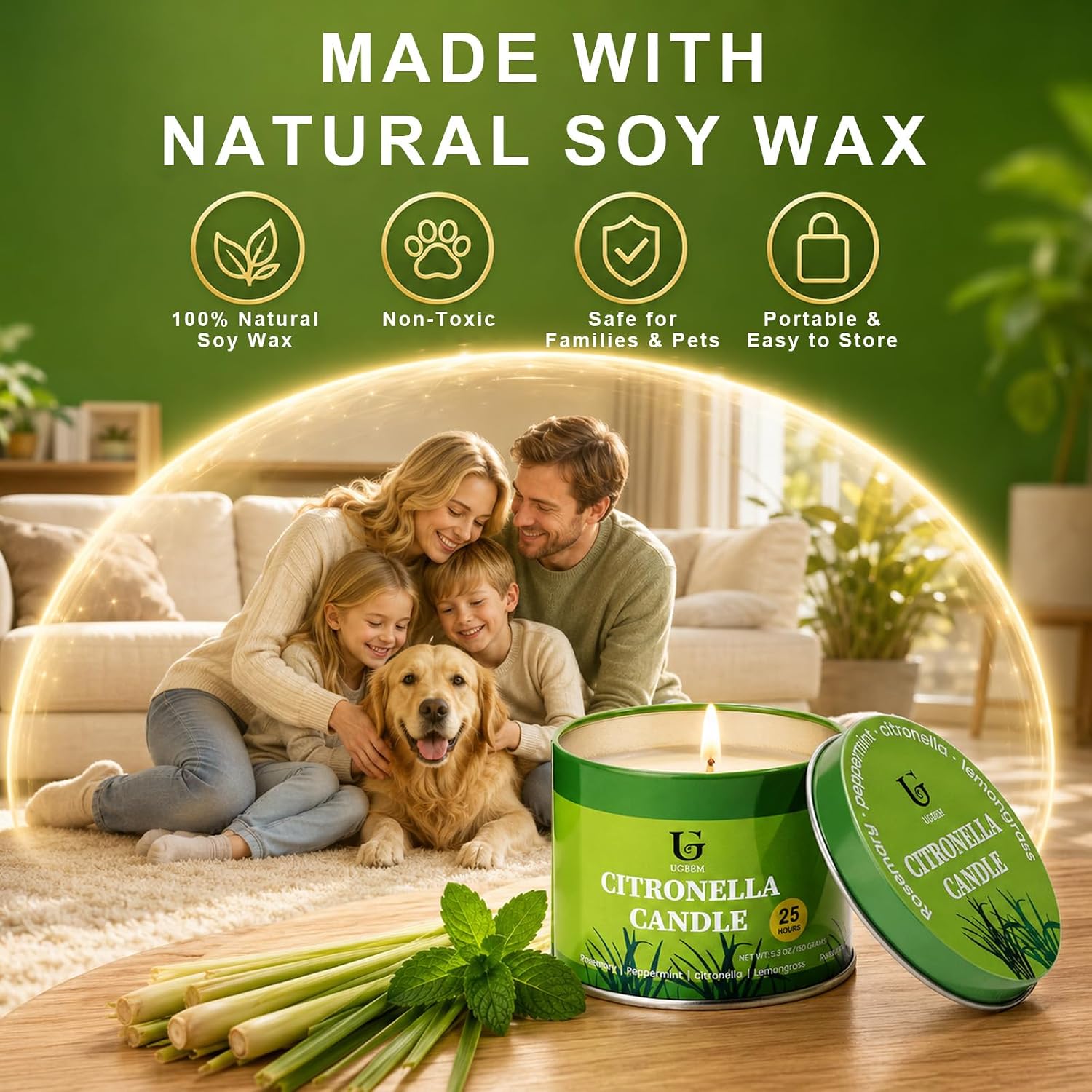 Detalle de 4 Pack Citronella Candles Outdoor – Soy Wax, Plant‑Based Oils for Patio and Camping