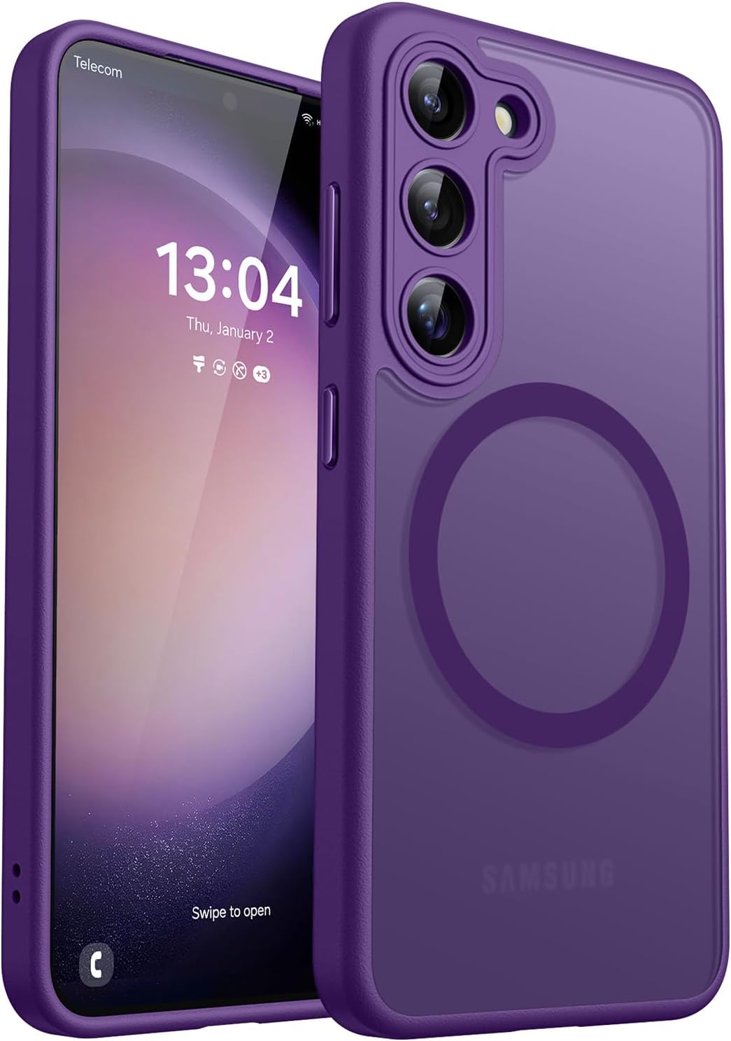 Detalle de CANSHN Magnetica Cover per Samsung Galaxy S23 (6.1') – Protezione completa fotocamera, Ultra‑traslucida, Viola profondo