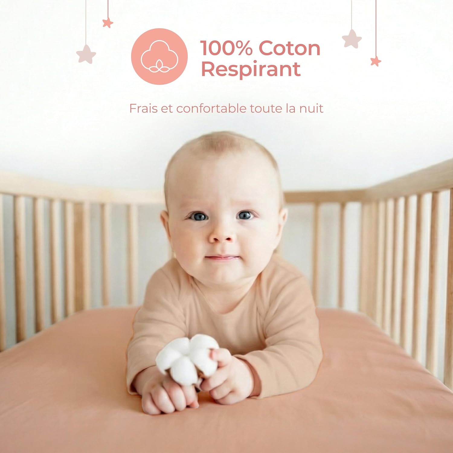 Detalle de Dreamzie Lot de 2 Drap Housse cododo 40x90 cm – Coton certifié Oeko-Tex, Rose/Blanc
