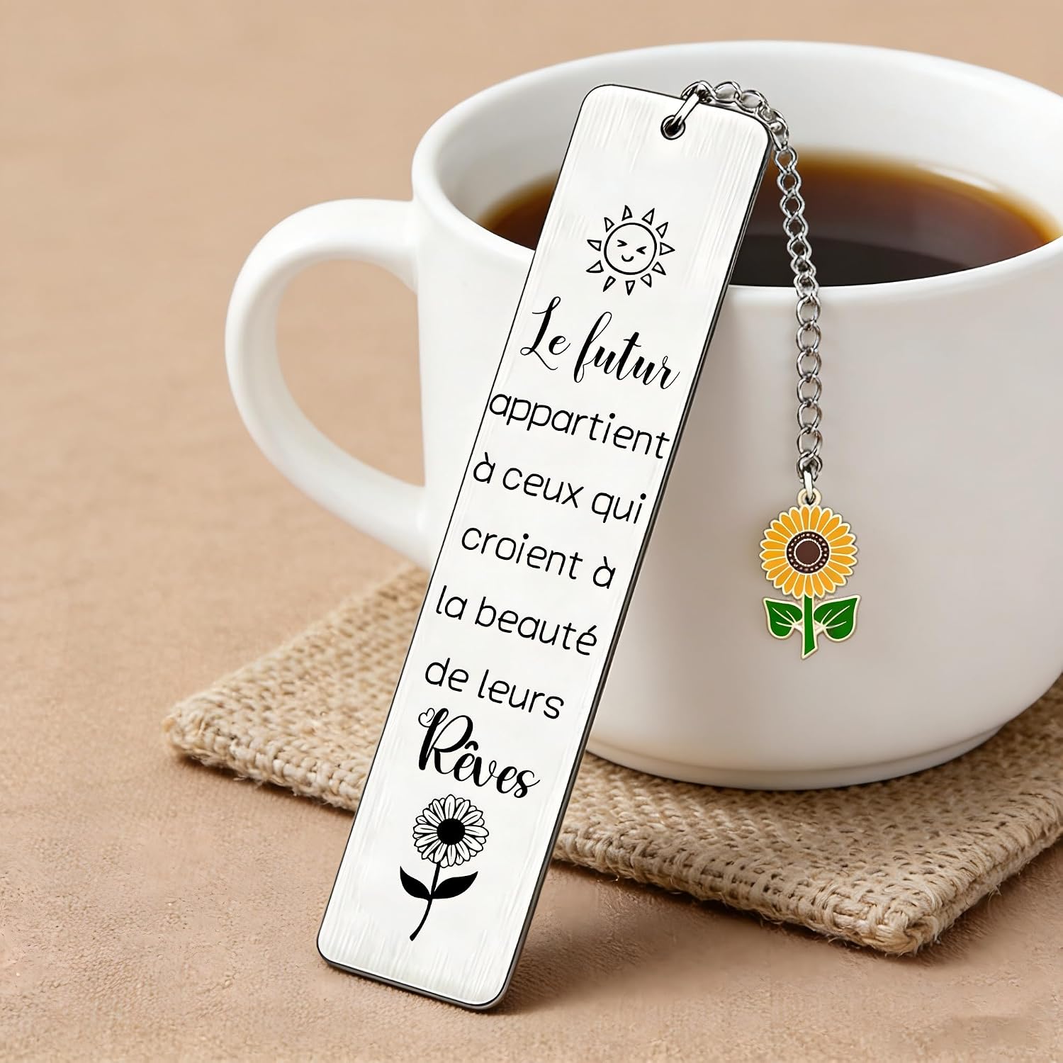 Detalle de YZLPLP GF bladwijzer van roestvrij staal met inspirerende quote en bedeltje