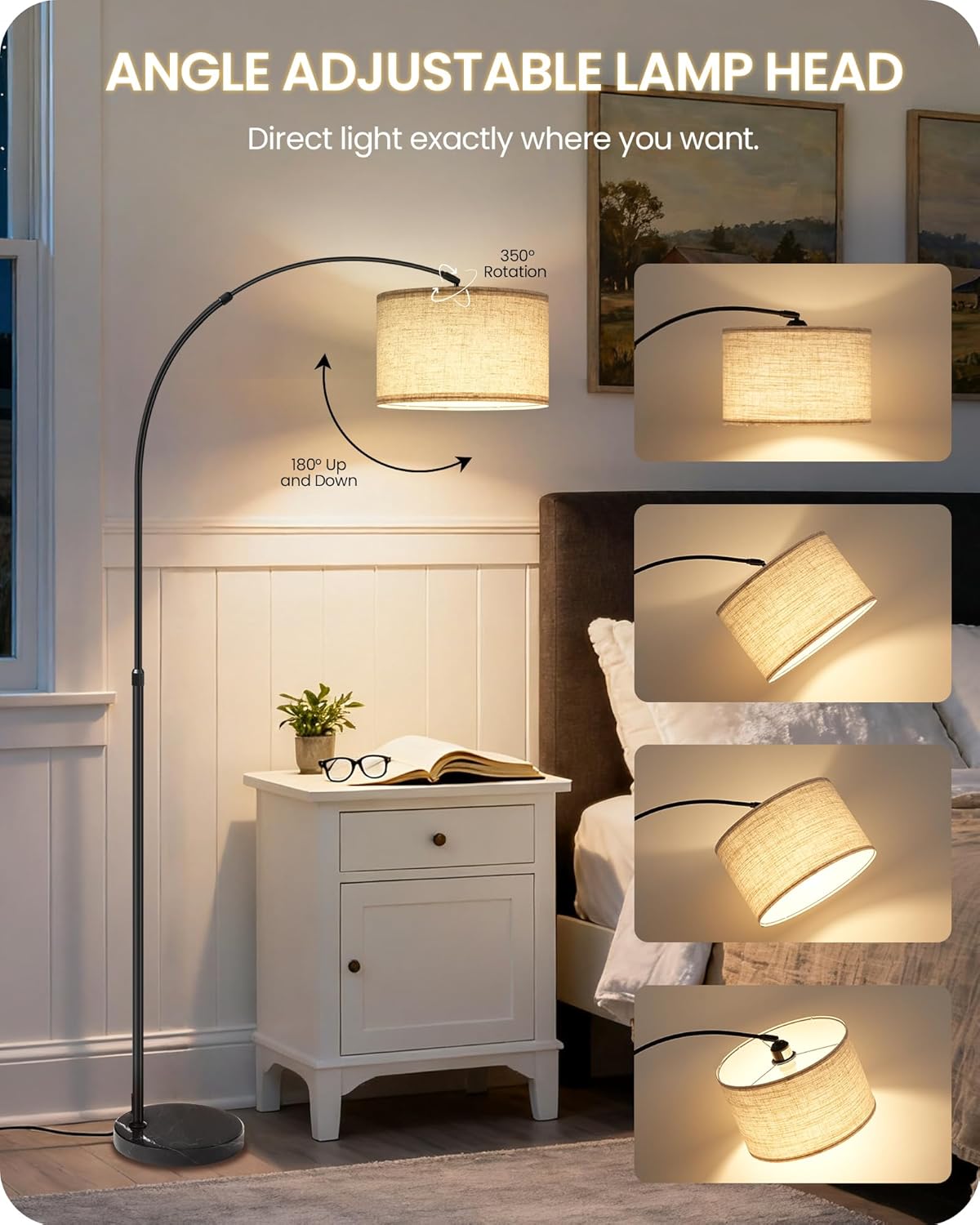 Thumbnail 1 de GOEBLESON Arc Floor Lamp with LED Bulb & Remote Control – Stepless Dimming, Colour Temperature, and Rotating Head