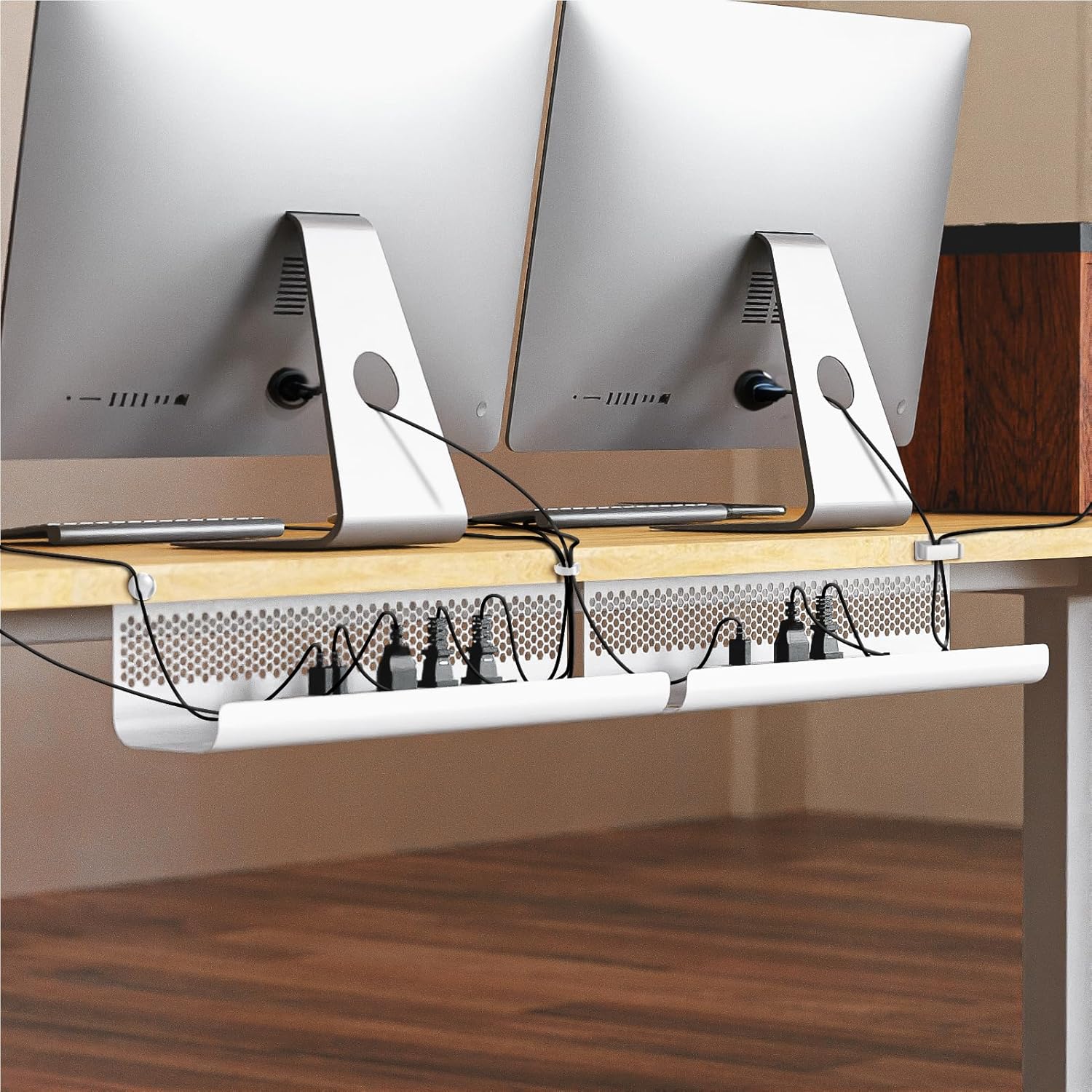 Thumbnail 6 de KHAMAL Kabelkanal Schreibtisch (2er-Set, weiß) – Kabelmanagement unter dem Schreibtisch