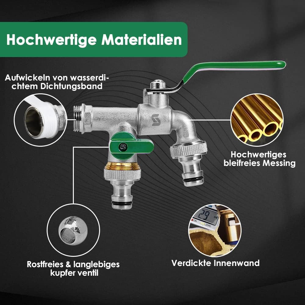 Detalle de SPGOOD podwójny kran ogrodowy 1/2″ z mosiądzu, dwa wyjścia 3/4″