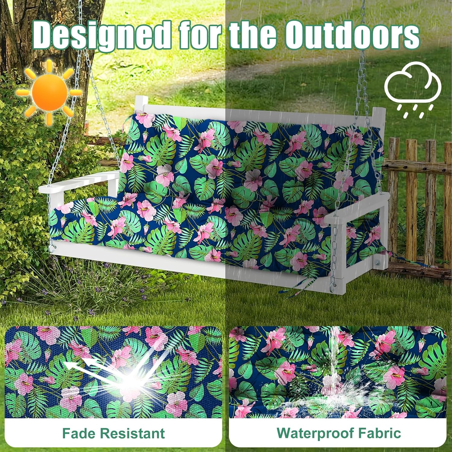 Thumbnail 2 de Amdieu Garden Swing Cushions 3 Seater – 12cm Thick, Orange, with Backrest, 8 Ties, Waterproof Bench Cushions for Outdoor Furniture