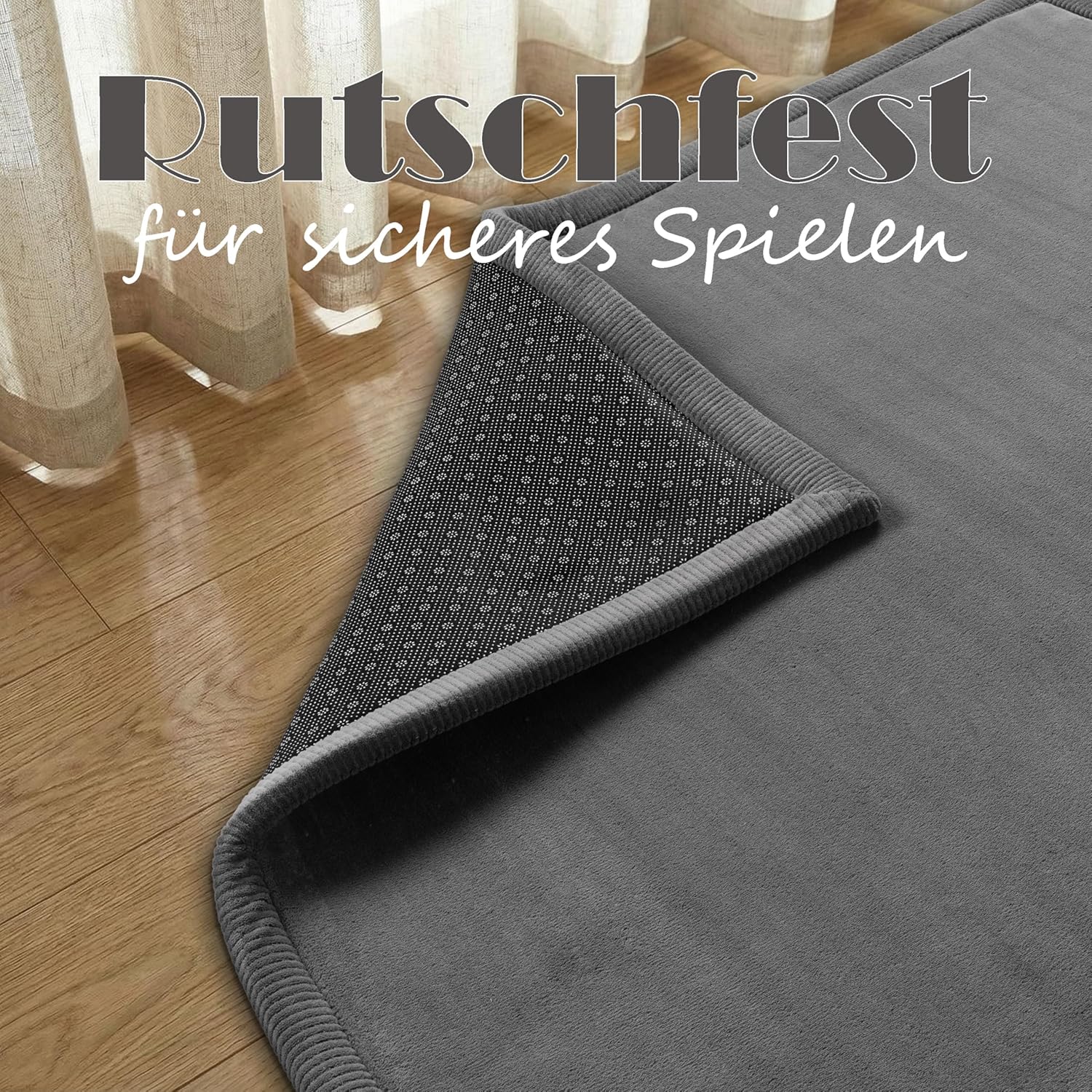 Thumbnail 5 de Paco Home Kinderzimmer Teppich rund 200 cm Anthrazit – 20 mm Flor, rutschfest für Baby & Krabbeldecke