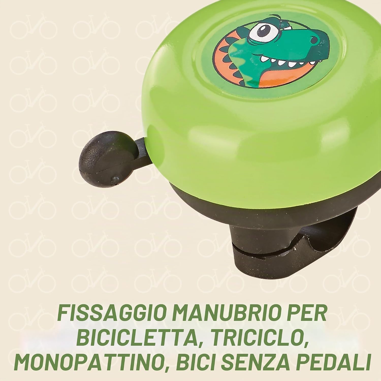 Thumbnail 1 de Prophete Campanello per bicicletta per bambini con motivo dinosauro – verde, adattabile a manubrio 22 mm