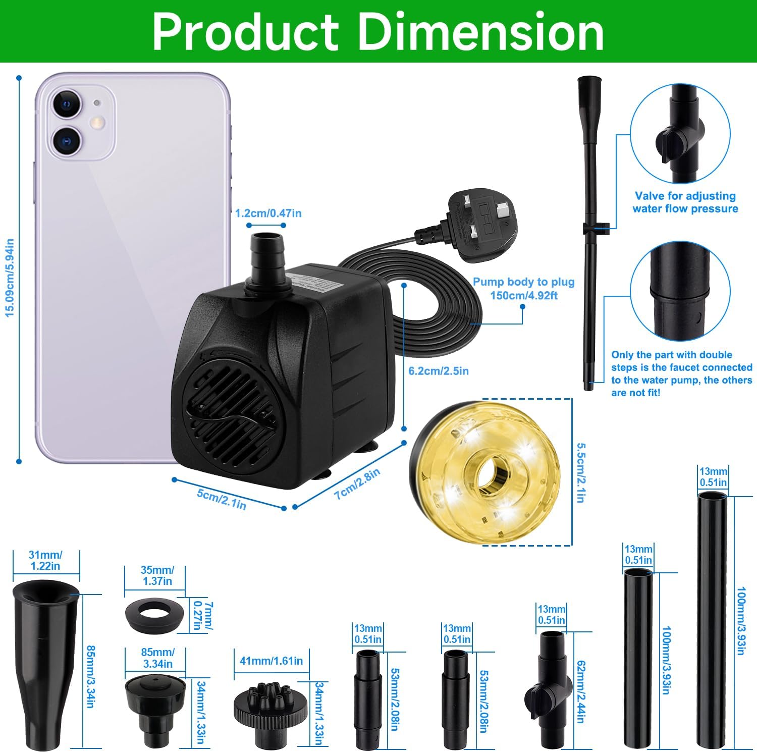 Detalle 2 de NATPOW Submersible Water Pump 800L/H