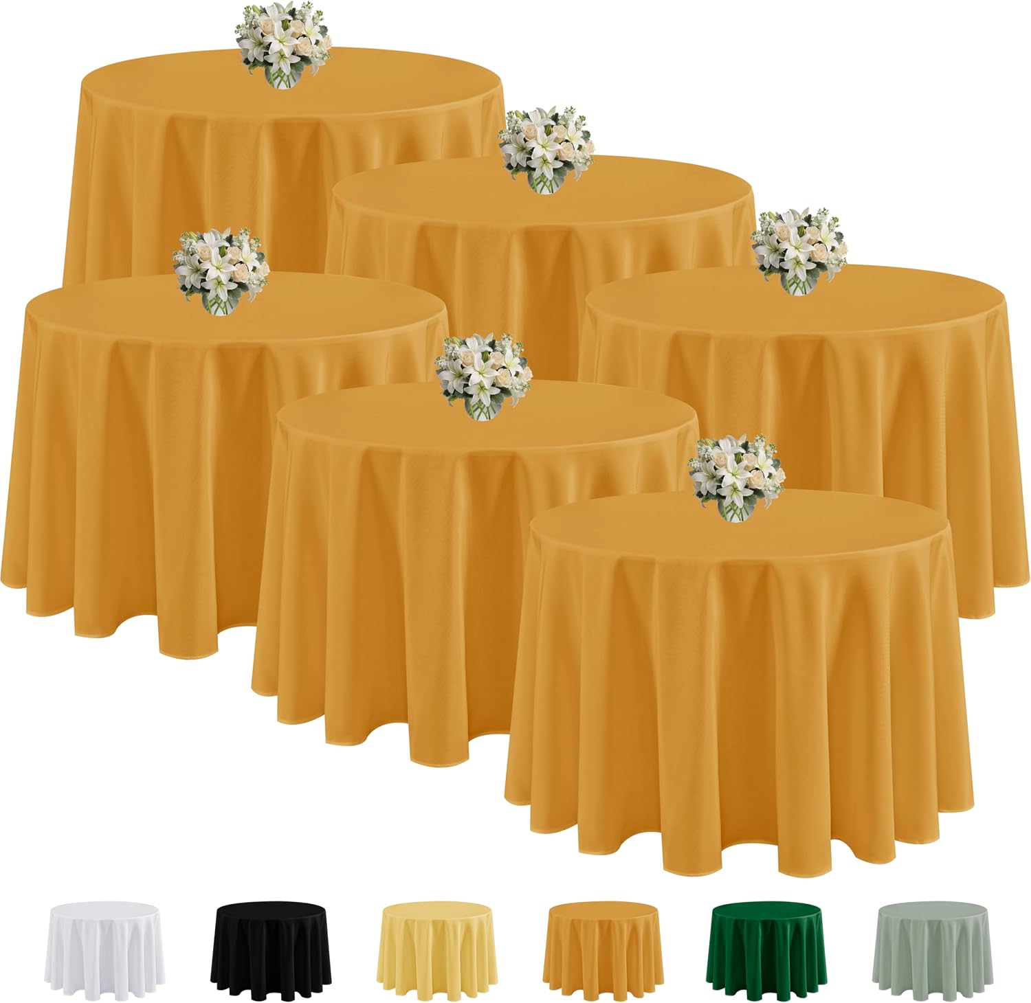 Detalle de Fitable 6 Pack Gold Round Tablecloths - 90 Inches, Wrinkle & Stain Resistant Polyester