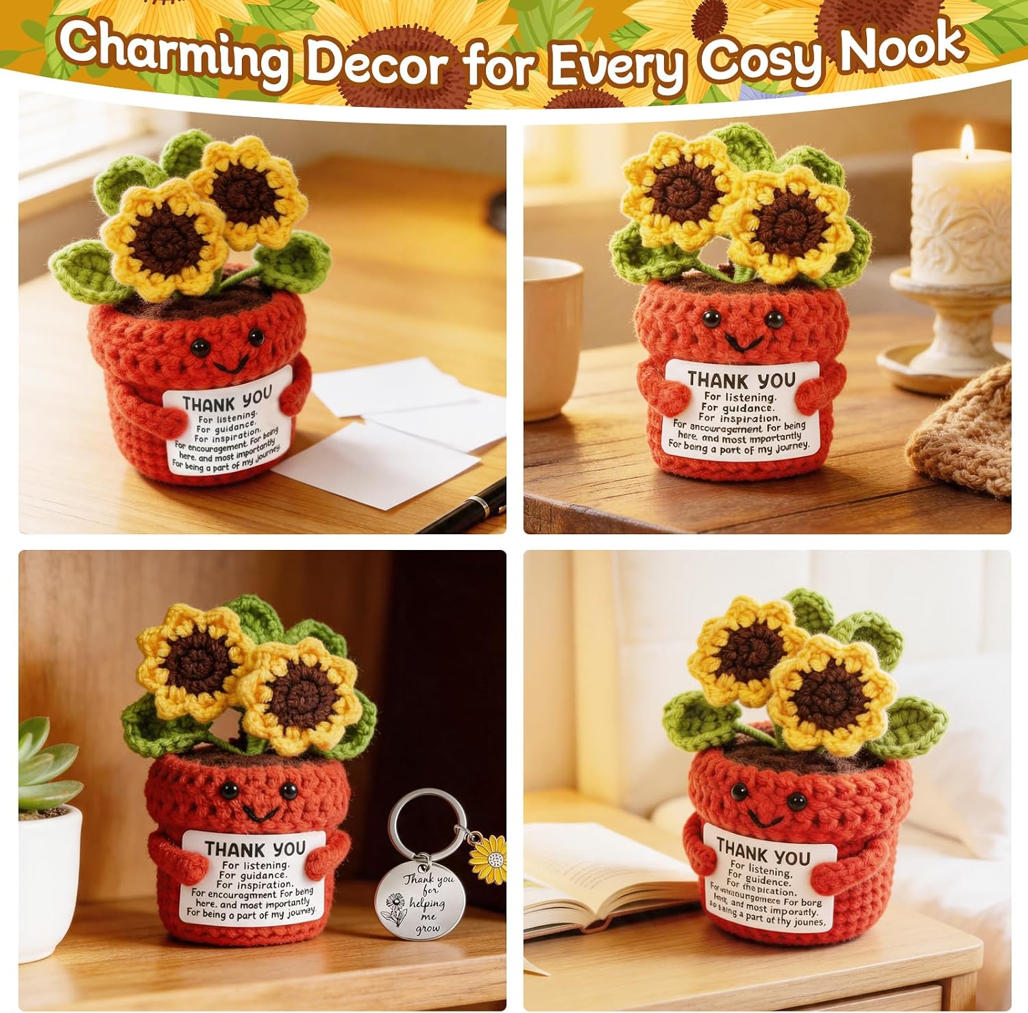Thumbnail 2 de Vspek Positive Crochet Sunflower Doll & Thank You Keyring — Handmade Gift for Teachers, Friends and Colleagues