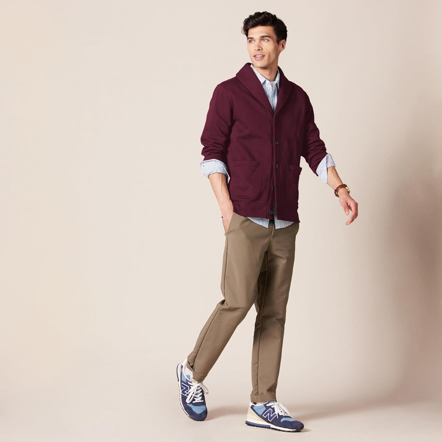 Thumbnail 4 de Amazon Essentials Herren Strickjacke aus Fleece mit langen Ärmeln und Schalkragen