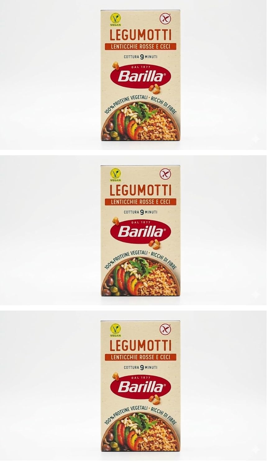 Barilla Risoni aus Hülsenfrüchten – Rote Linsen und Kichererbsen, 3er Pack (1 x 300 g)