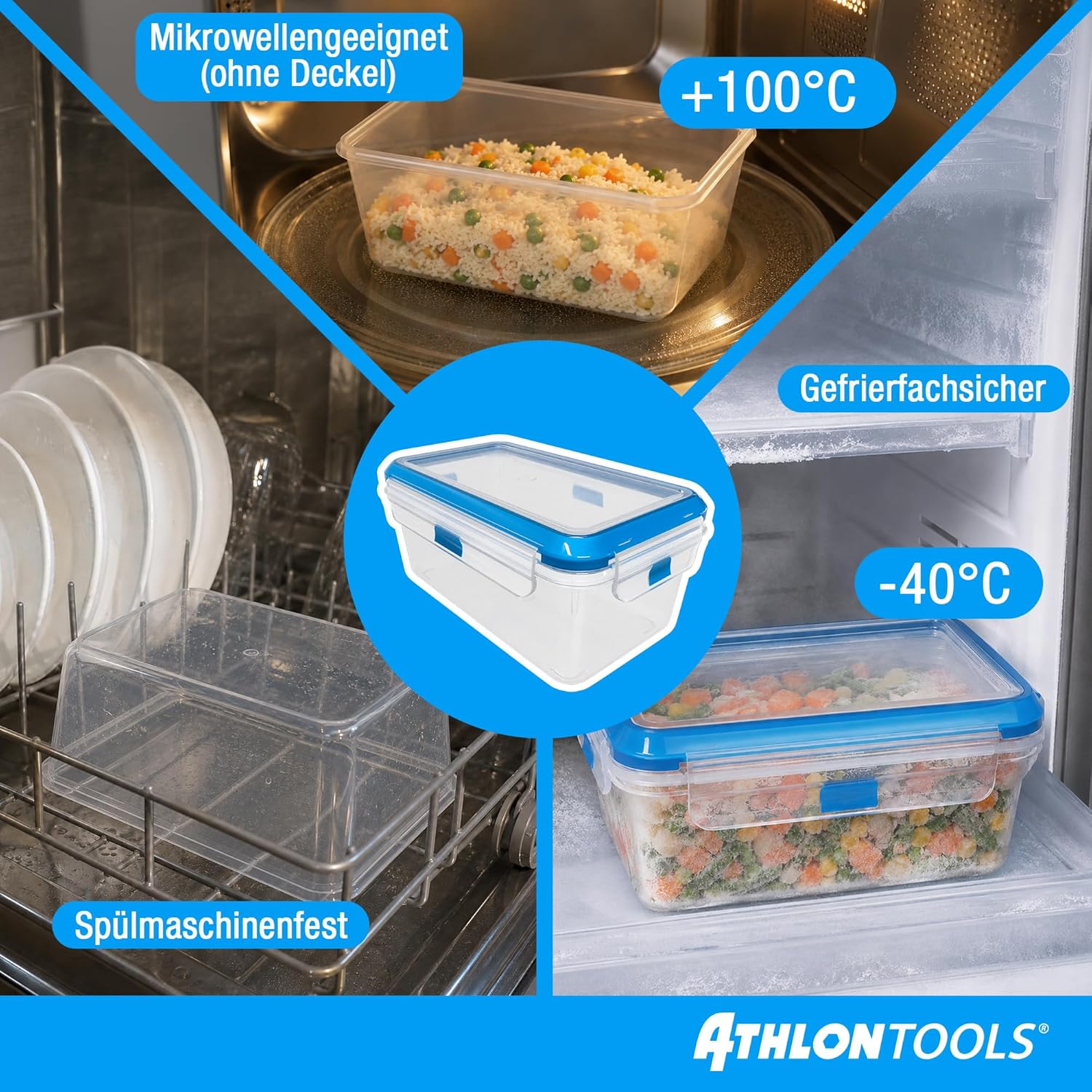 Thumbnail 4 de ATHLON TOOLS 4x 3L Frischhaltedosen-Set (Gastro-Qualität), 100% luftdicht & auslaufsicher, BPA-frei