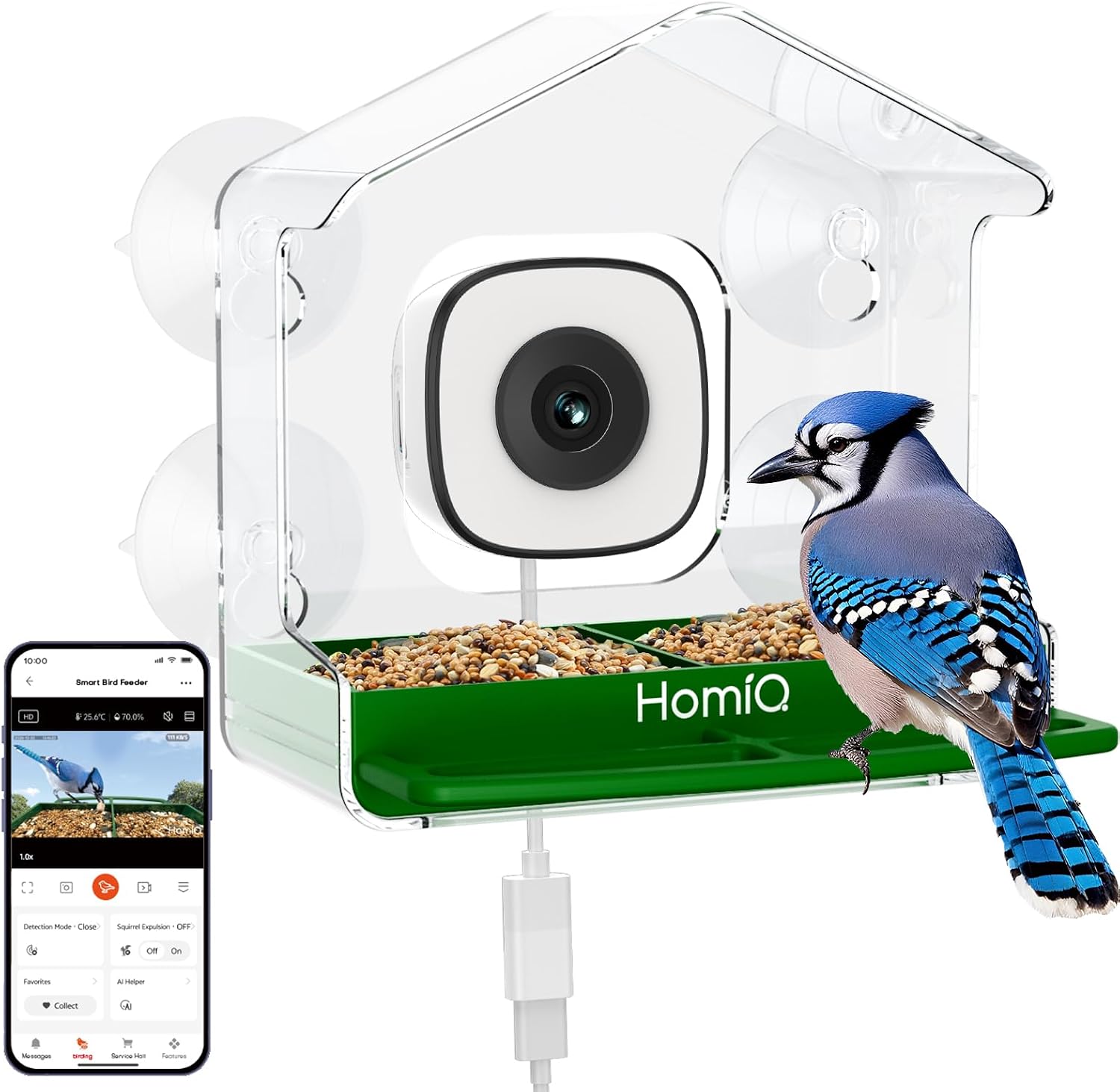 Imagen de HomiQ Smart Window Bird Feeder with 2K HD Camera – AI Species Identification en OfertitasTOP