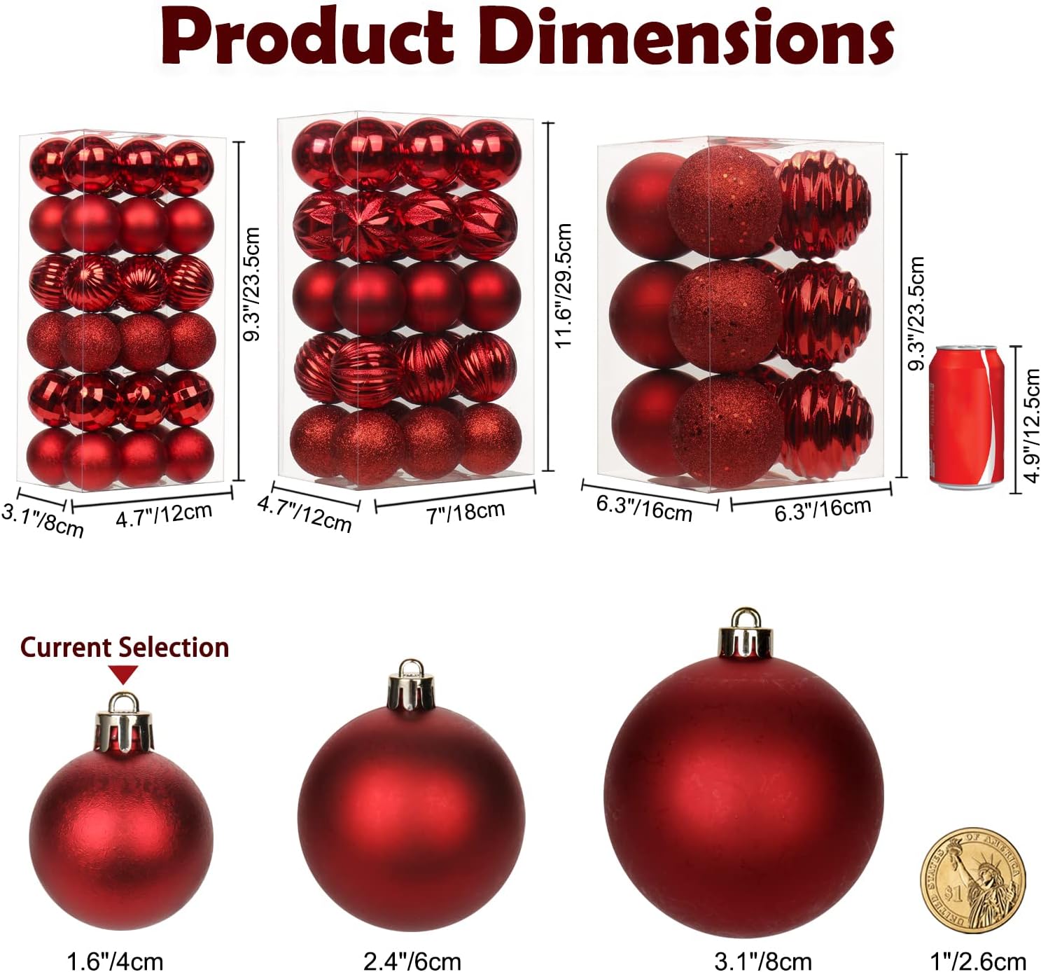 Thumbnail 1 de Oairse 36 Pcs 4cm Red Christmas Baubles – Shatterproof Mini Ornaments Set
