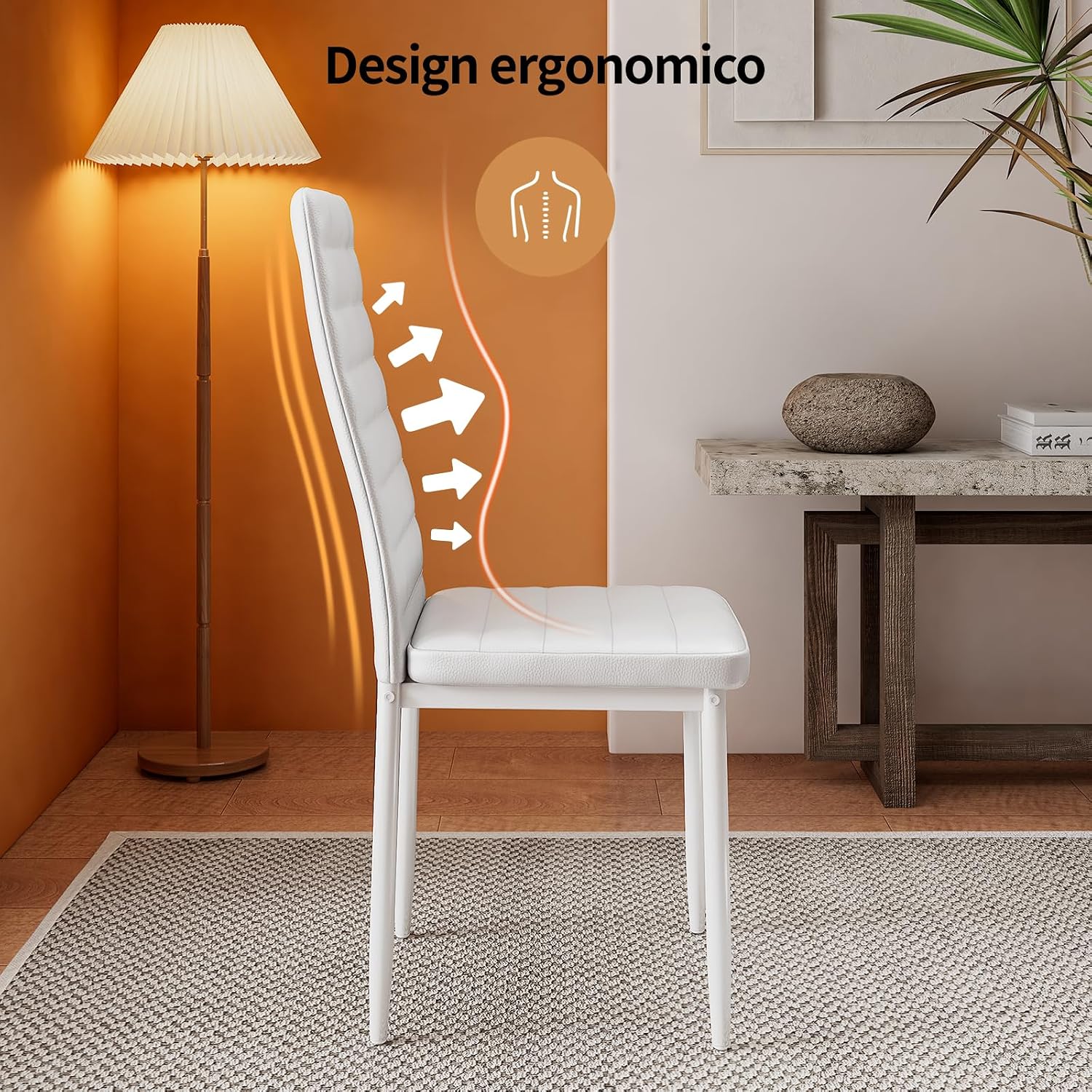 Detalle 1 de Bealife eetkamerstoelen van kunstleer, set van 6, wit met hoge rugleuning