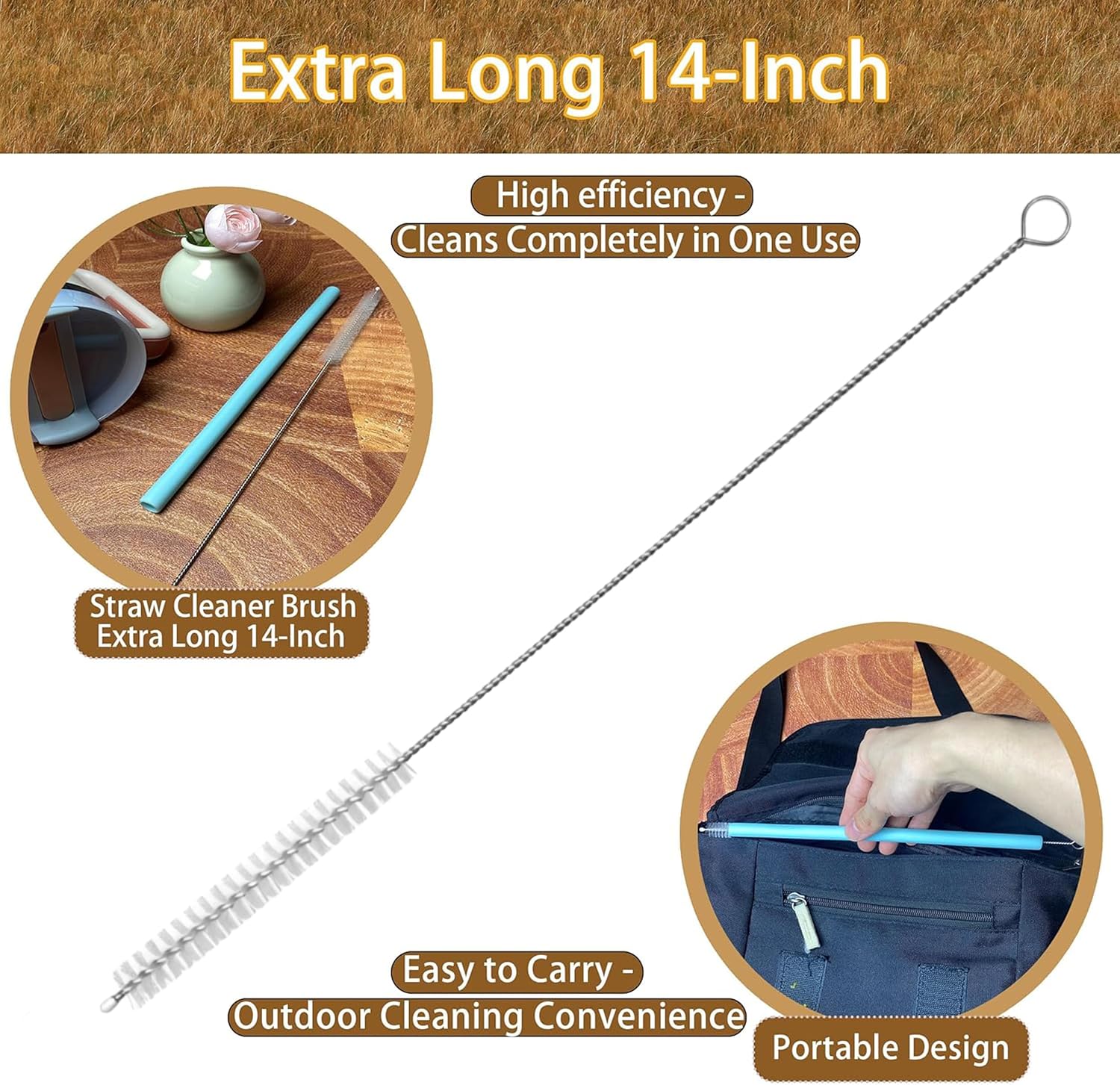 Thumbnail 4 de CIDYAUST P0808 14-Inch Straw Brush Set, 8-Piece with 304 Stainless Steel Handles