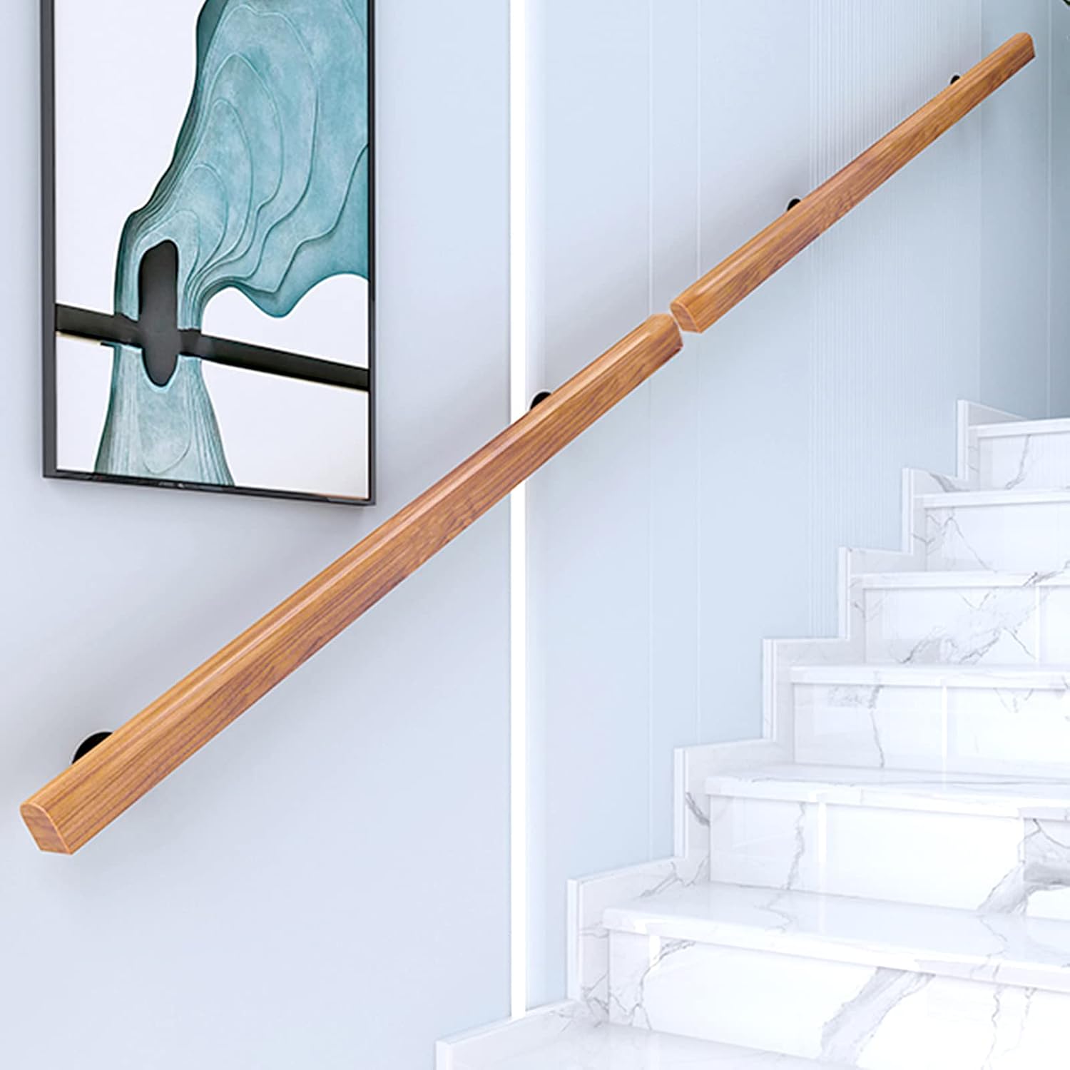Detalle de JuneFanwei 2FT Wooden Stair Handrail, Pine Rail with Stainless Steel Brackets