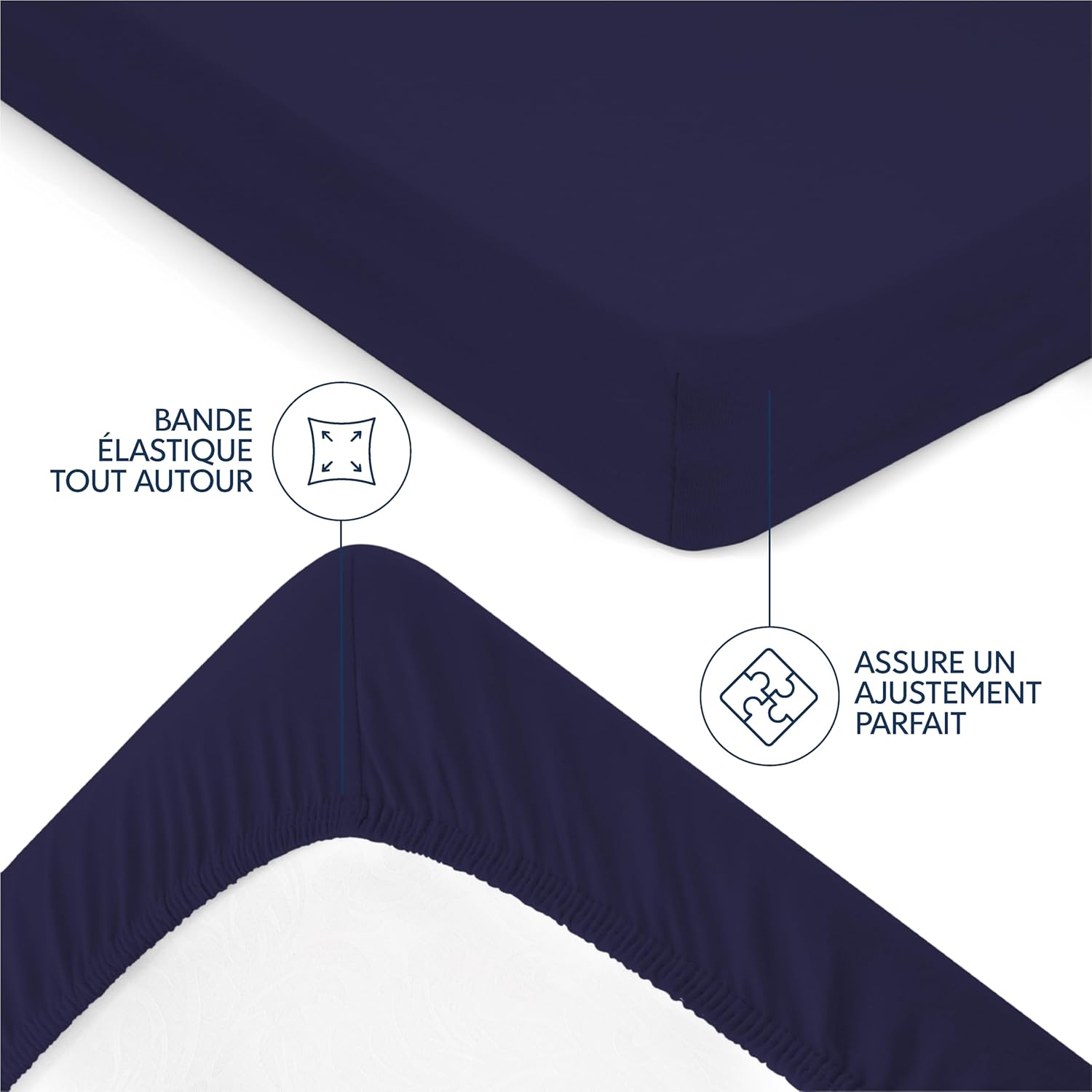 Thumbnail 3 de Dreamzie Drap housse 160x200 cm en jersey 100% coton premium, bleu foncé (matelas jusqu’à 27 cm)