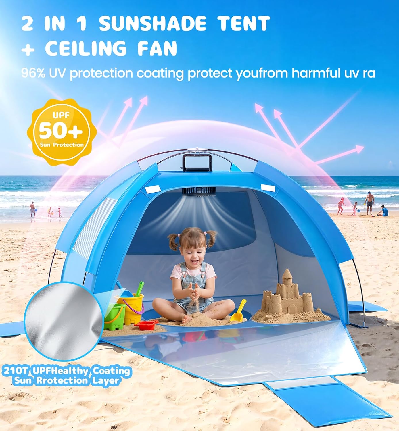 Thumbnail 1 de Dsquu Baby Beach Tent Solar Cooling Fan: All-in-One Sun Shelter for Toddlers