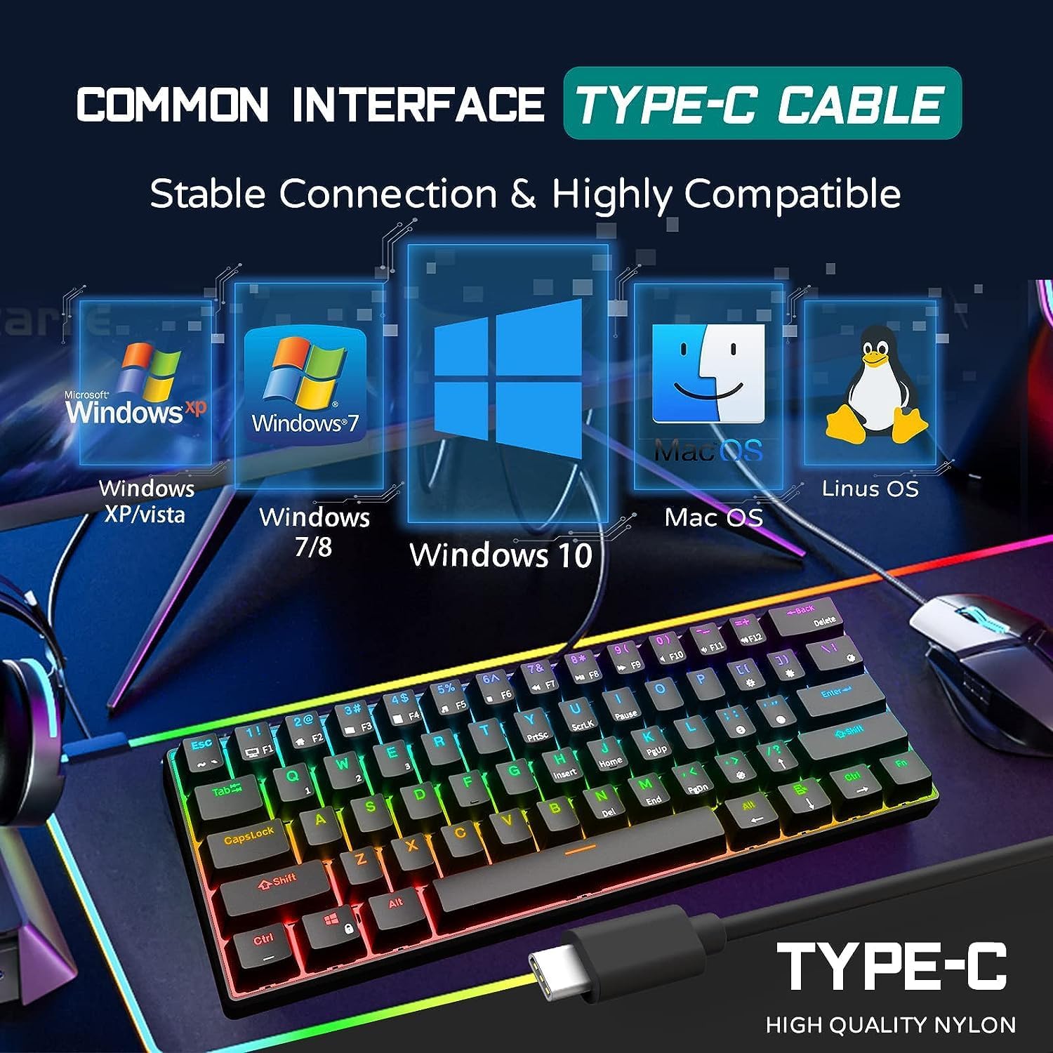 Thumbnail 5 de RK ROYAL KLUDGE RK61 Wired 60% Mechanical Keyboard with RGB Backlight