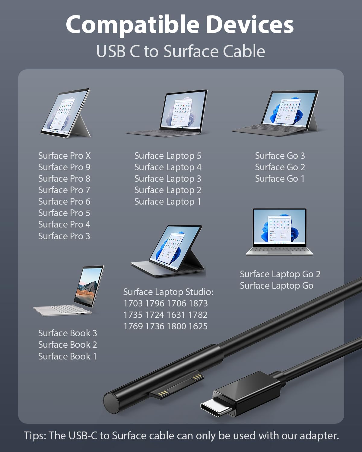 Detalle de 65W Surface Ladekabel mit USB-C/A – GaN III, 15V 4A, 1,5 m