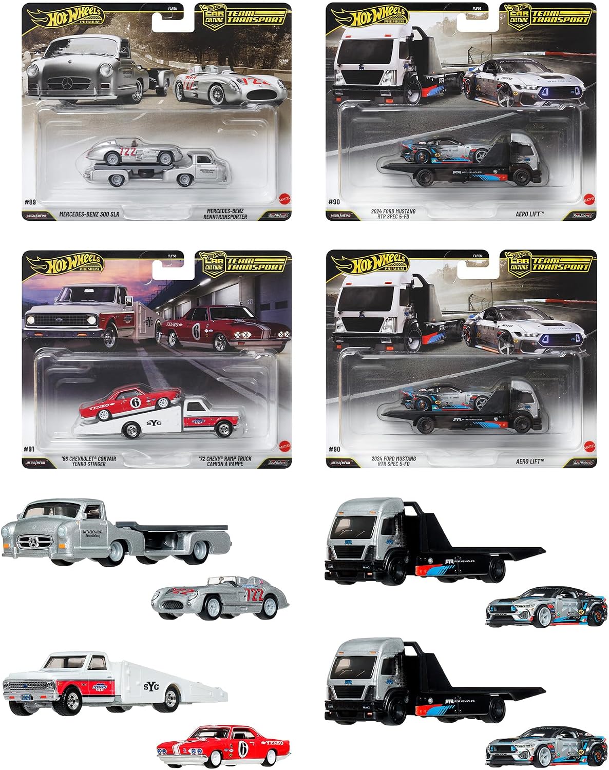 Detalle de Hot Wheels FLF56-987K チームトランスポート 1/64ミニカー 4組8台セット