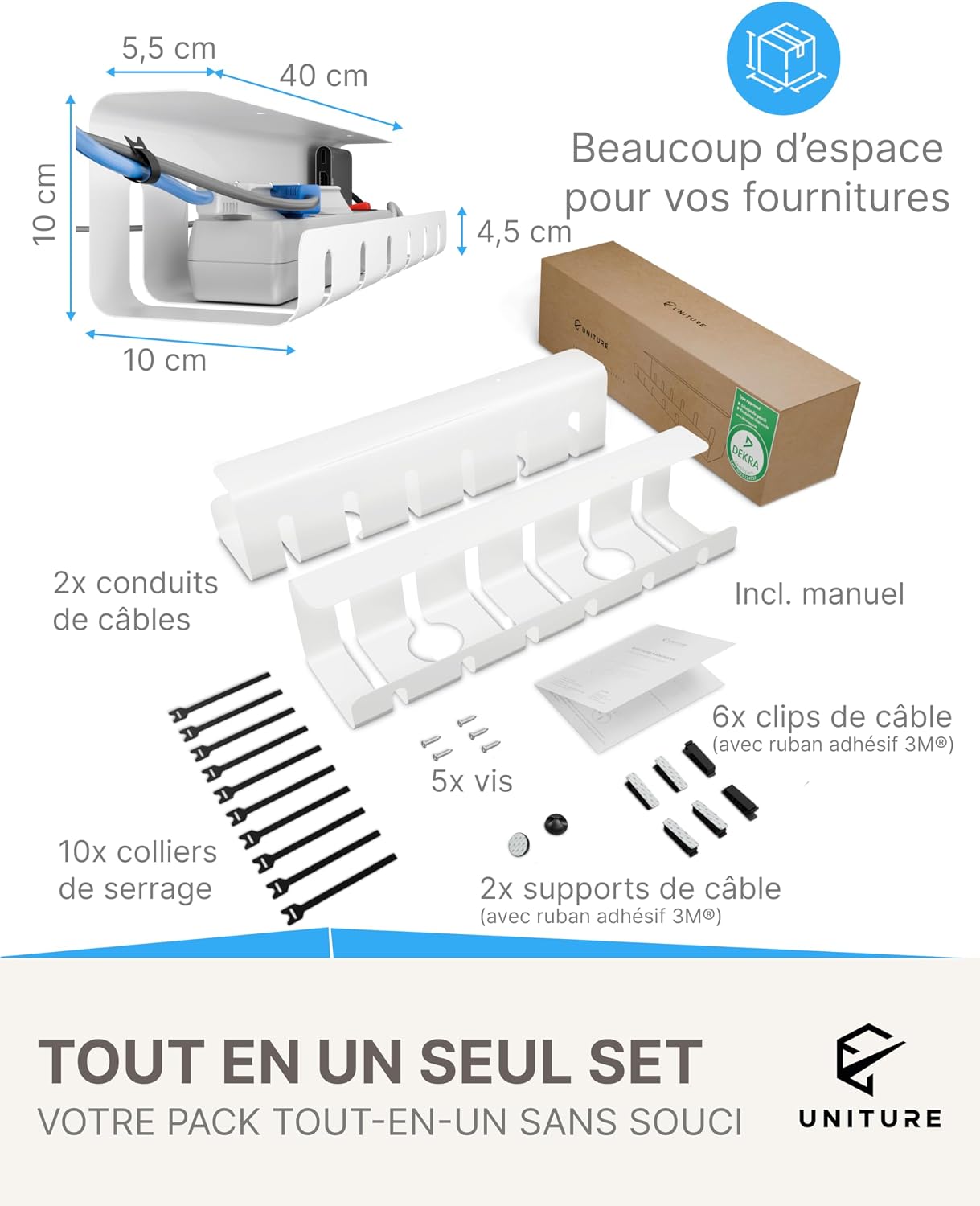 Detalle 1 de UNITURE® AK3-AT1-GL-M-X kabelgoot, set van 2 in wit staal