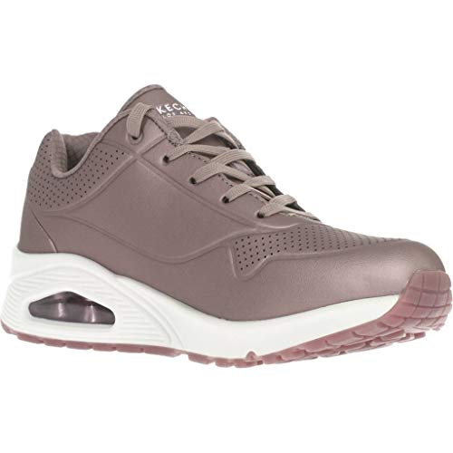 Detalle de Skechers Uno-Rose Bold Sneaker Damen – Silber (Pewter Duraleather Pew), Größe 36 EU