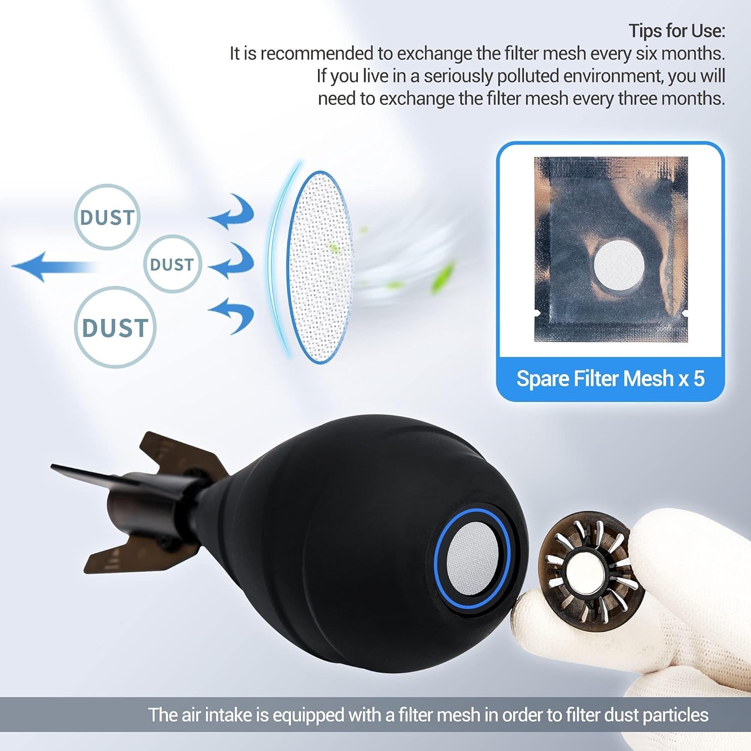 Thumbnail 4 de JJC Soft Rubber Rocket Air Blower Blaster Dust Cleaner with 5 Pcs Spare Filter Mesh