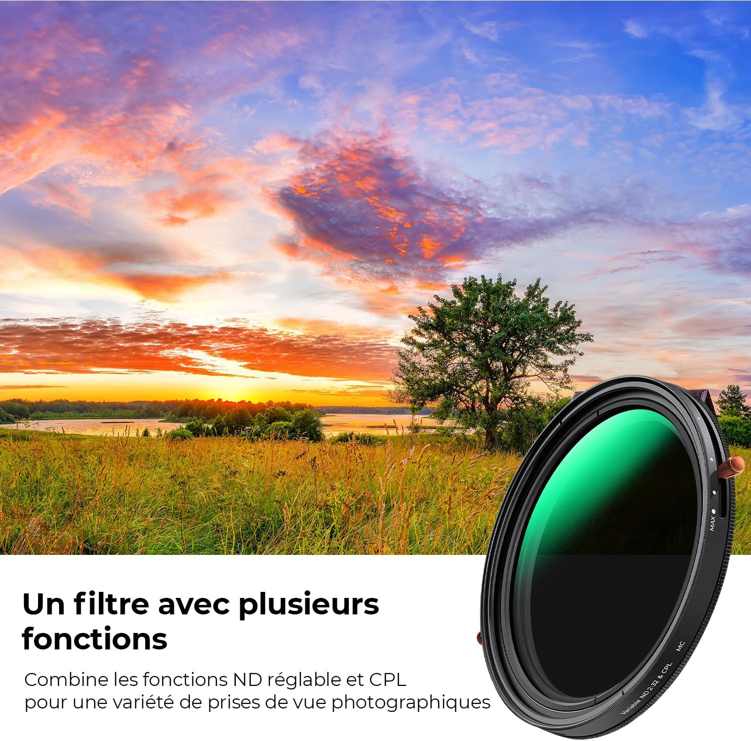 Thumbnail 2 de K&F CONCEPT Ø49mm Filter ND2-32 + CPL 2-en-1 – 49 mm, vernis et polarisant avec verrouillage automatique