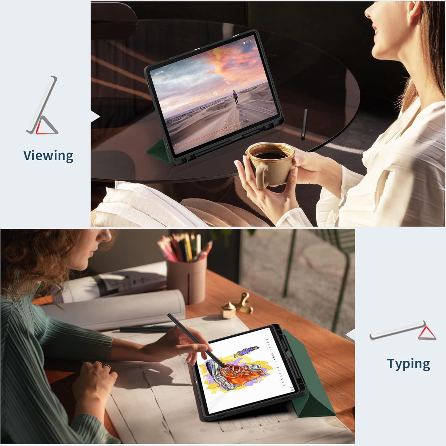 Thumbnail 6 de EasyAcc Hülle für Samsung Galaxy Tab S10 Lite/S10 FE 10.9" 2025 / S9 FE 10.9" / S9 11 Zoll – Ultra Dünn, S Pen Halter, Standfunktion, Dunkelgrün