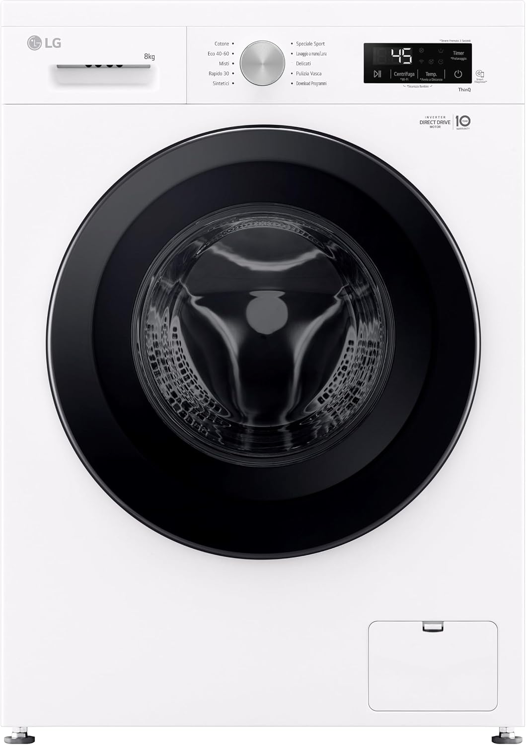 Detalle 2 de LG F4NX1008NWK Lavatrice 8 kg a Carica Frontale – Wi‑Fi, 6 Motion Direct Drive e Steam Allergy Care