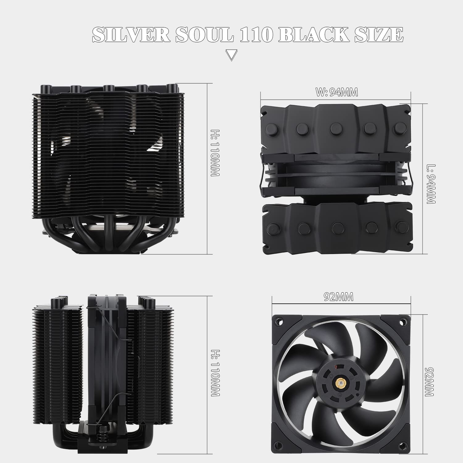 Detalle 2 de THERMALRIGHT SS110 BLACK Silver Soul 110 ブラックCPUクーラー、デュアルタワー・5本ヒートパイプ・高さ110mm
