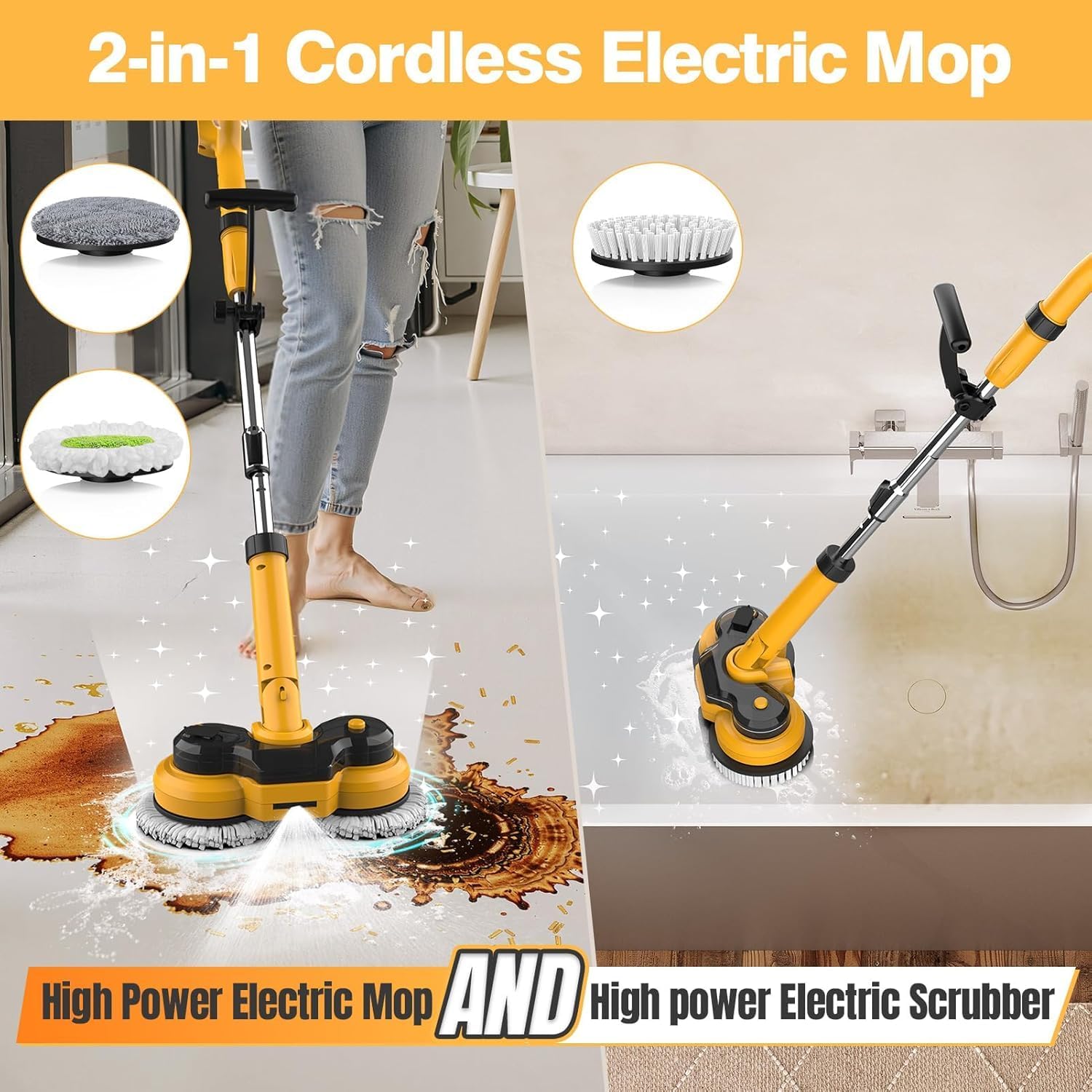 Detalle de Cordless Electric Mop for Dewalt 20V Battery (NO Battery) – 2-in-1 Spin Mop & Floor Scrubber with LED Light