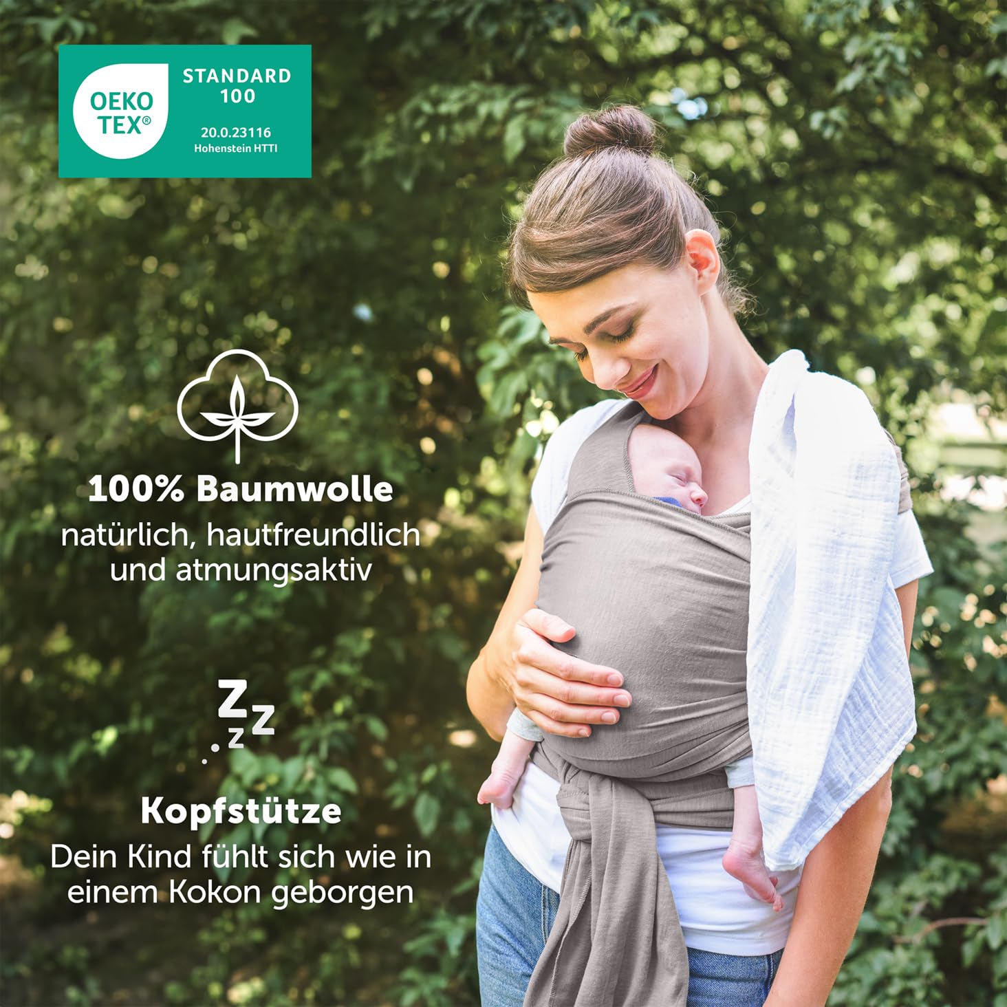 Thumbnail 2 de Laleni Tragetuch Baby (Neugeboren) bis 15 kg, weiche Baumwolle, 5,10 m – Hellgrau