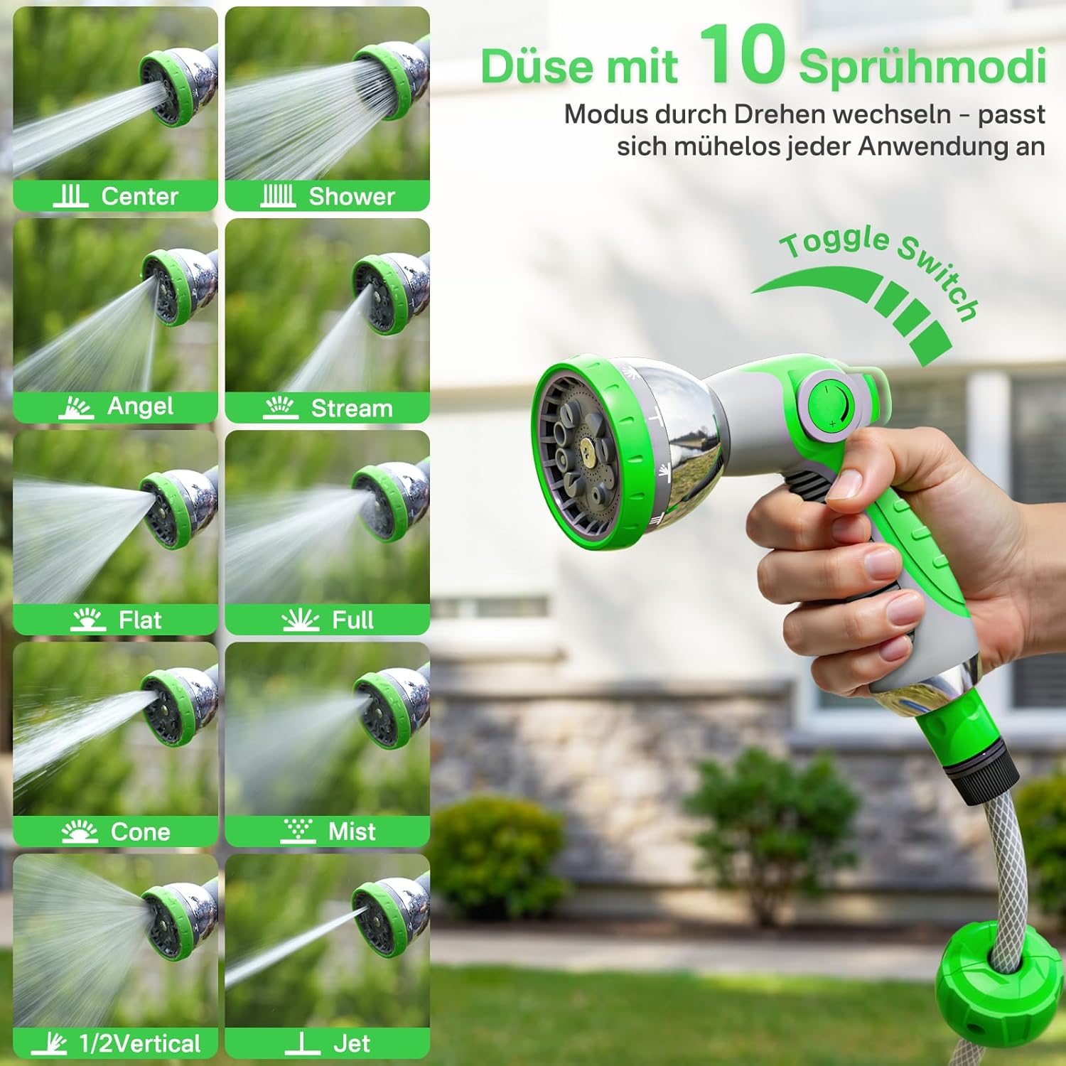 Detalle de Schlauchtrommel Gartenschlauch RollUp mit 180° Schwenkbarem Halter, 20 m Schlauch, 10‑fache Düse und automatischem Rückzug