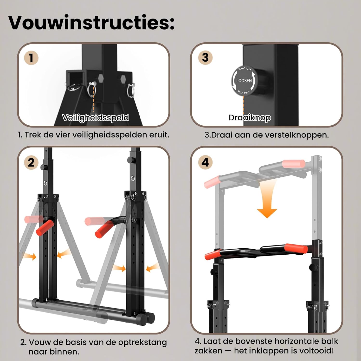 Thumbnail 6 de WATBKHE Power Tower Dip Station con barra per trazioni e dip autoportante, pieghevole e regolabile