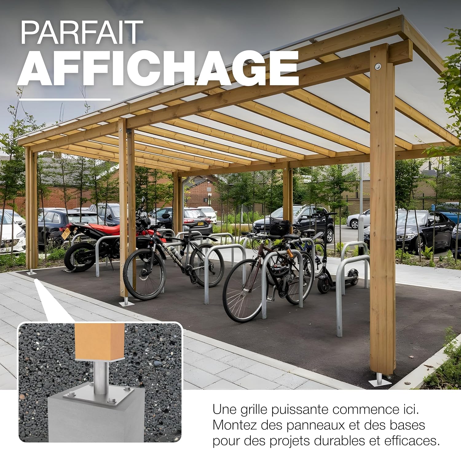 Thumbnail 4 de GeZu Impex Support de poteau galvanisé à chaud – Lot de 8, base 100 x 100 mm, platine poteau bois 100 mm