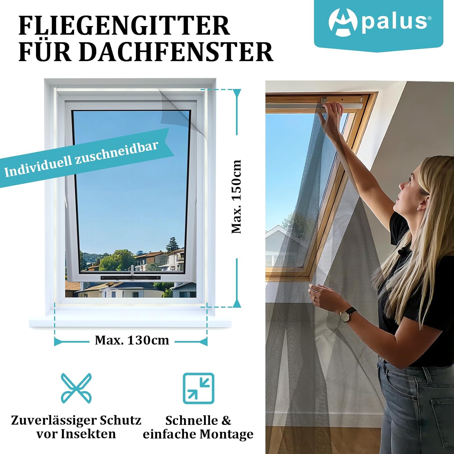 Thumbnail 4 de Apalus Dachfenster Fliegengitter – Zuschneidbares Mückennetz für Klappfenster, ohne Bohren