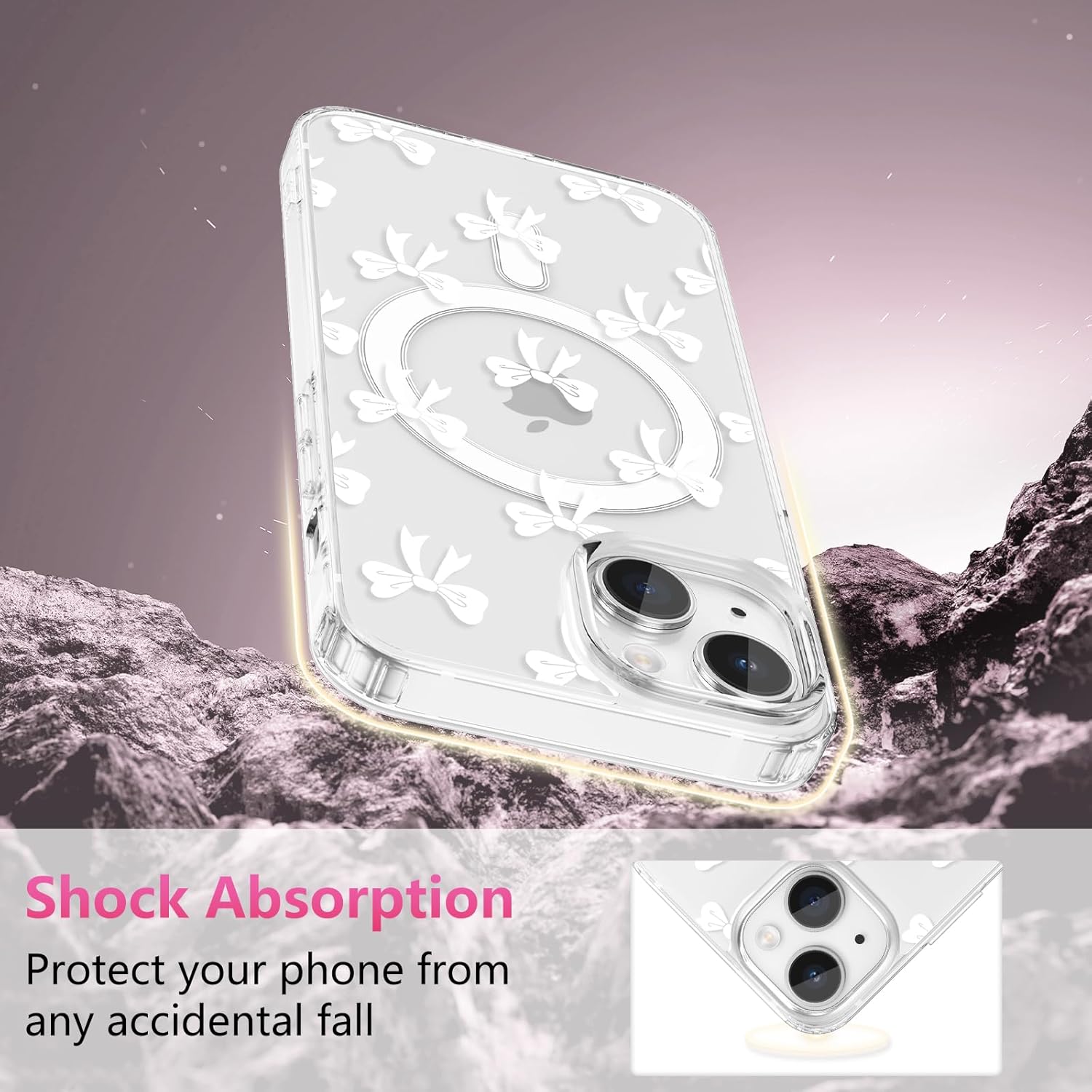 Thumbnail 4 de ZTOFERA Magnetische Hülle für iPhone 15 (6.1") – Transparente Schutzhülle mit Schleifen-Design und Bowknot Muster