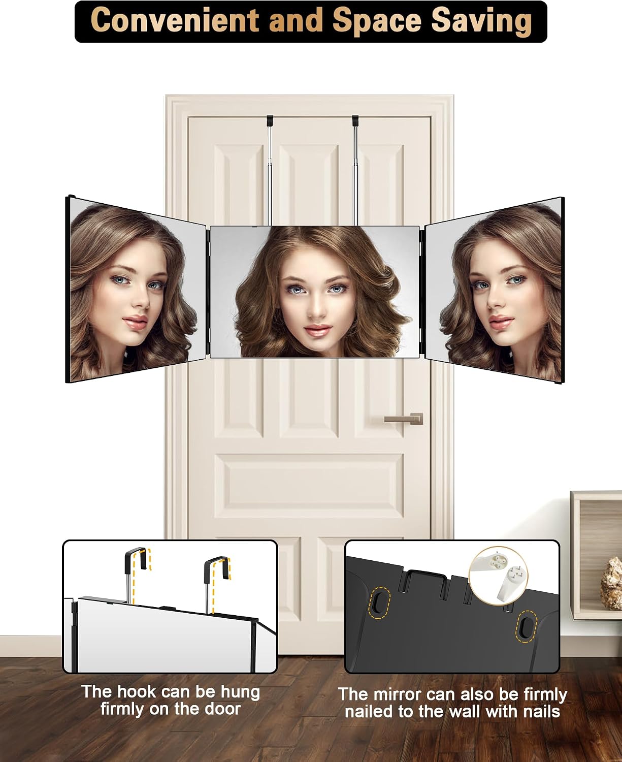 Detalle de JUSRON Specchio Trucco a 3 Vie – Portatile, 360° e Altezza Regolabile