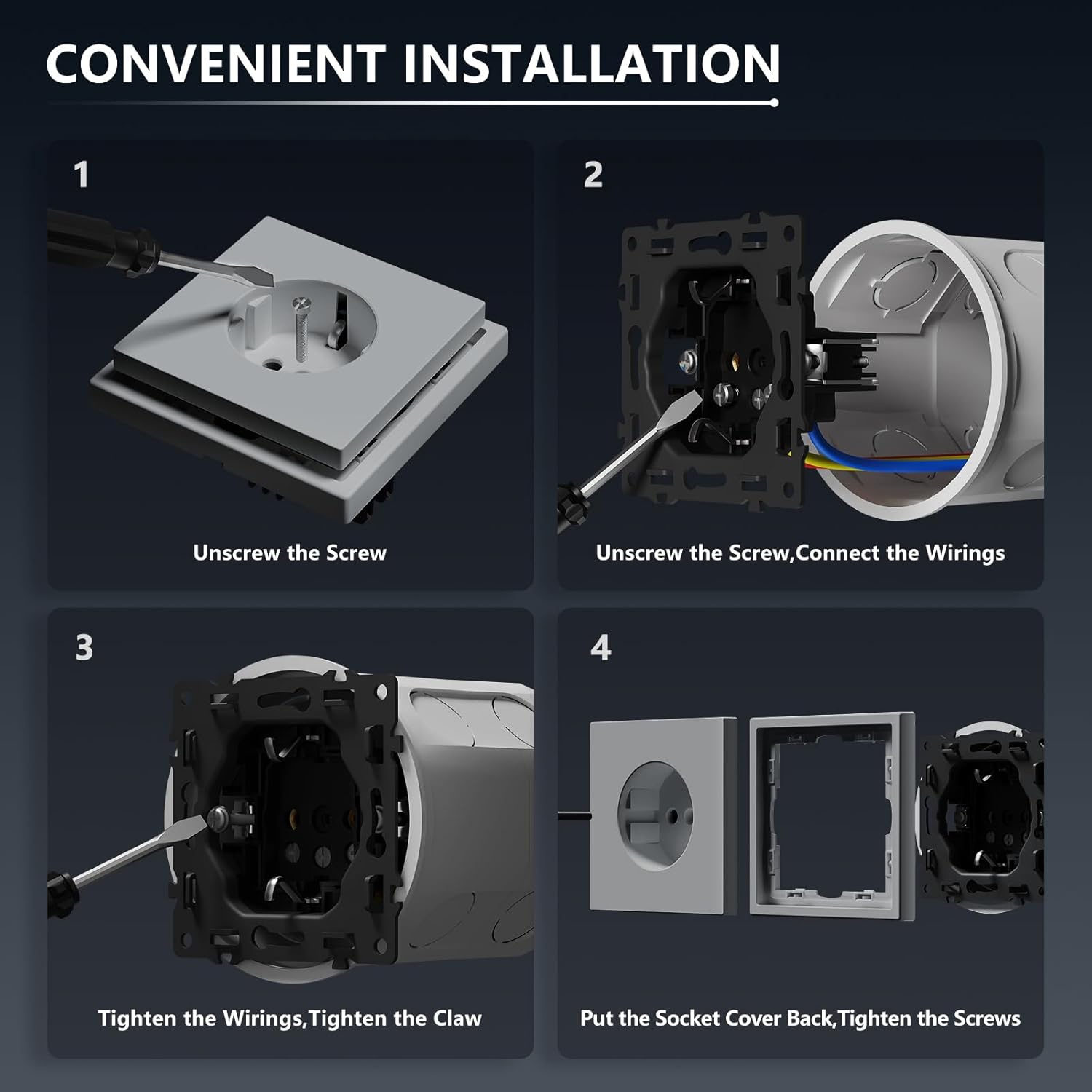 Thumbnail 5 de BSEED Schuko Unterputz-Wandsteckdose mit PC-Rahmen (16 A), 1-fach in Hellgrau