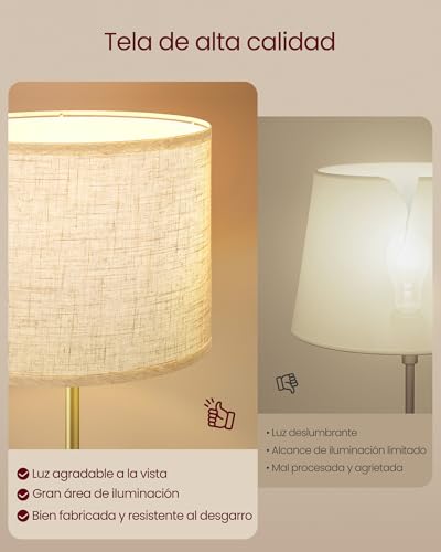 Detalle de VASAGLE Lámpara de Pie LFL002B02: altura regulable, pantalla de tela y interruptor de pedal