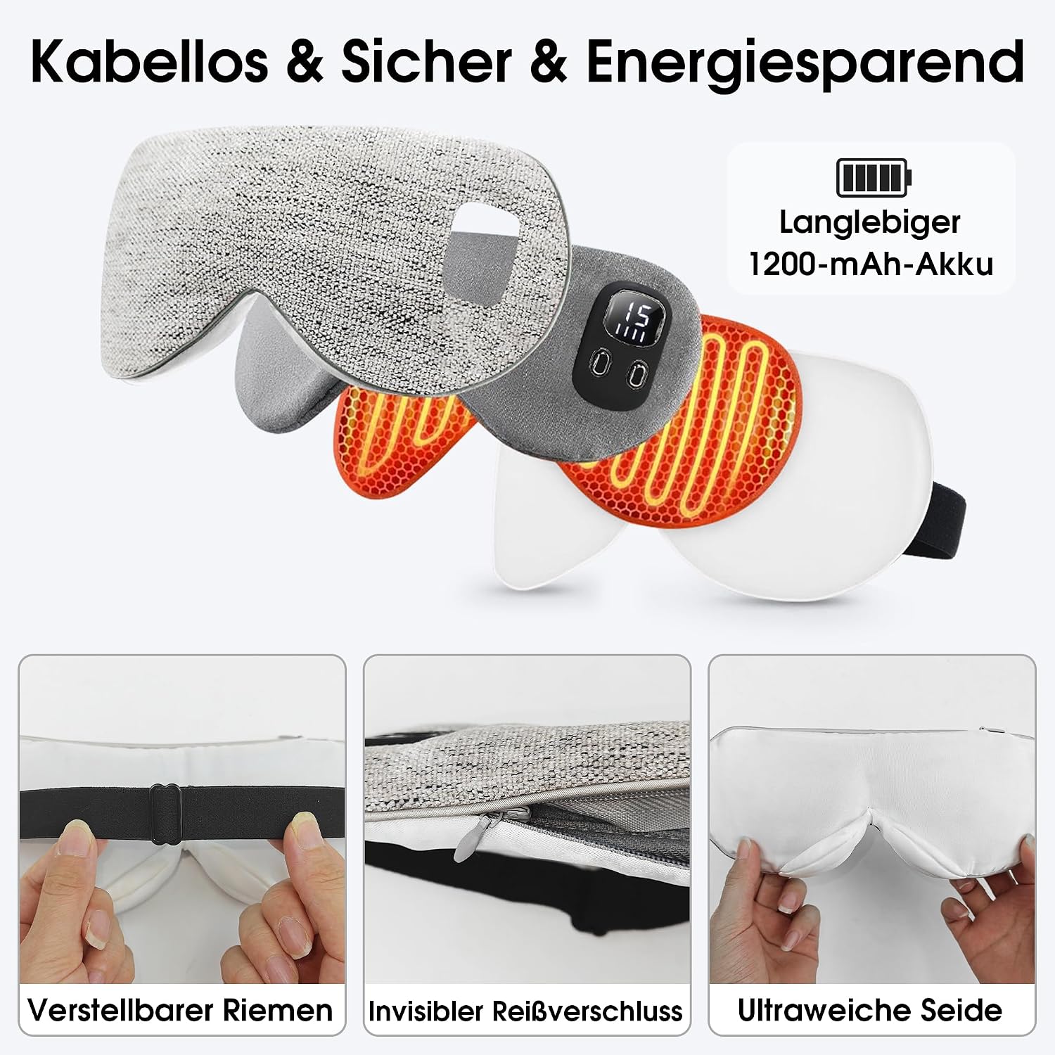 Thumbnail 4 de EASICUTI Augenmaske Wärmend – Kabellose Wärme-Augenkompresse mit 4 Stufen, 1200 mAh Akku