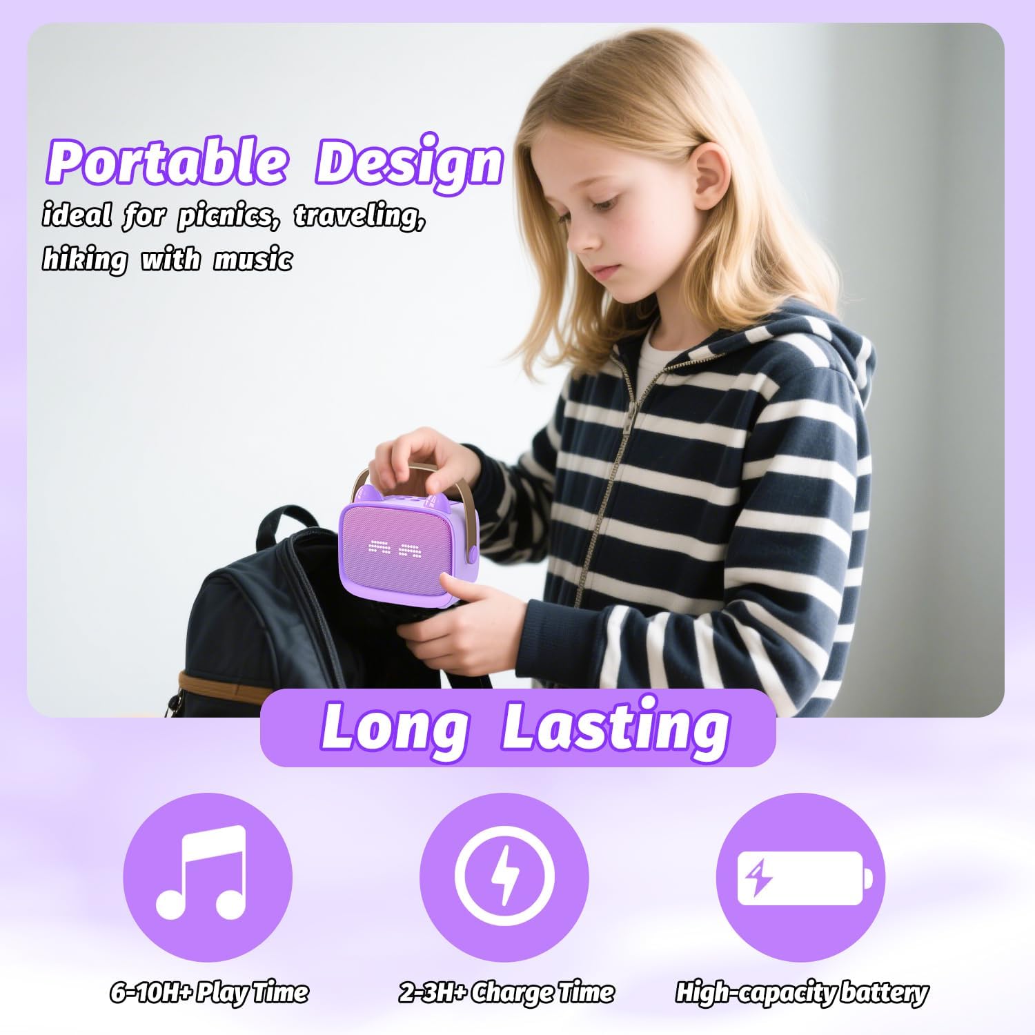 Thumbnail 6 de Mini Karaoke Machine Toys Gifts for Kids with 2 Wireless Microphones and LED – Portable MP3 Player